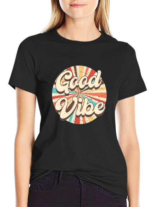Retro Good Vibes Graphic Tee - Black Cotton T-Shirt