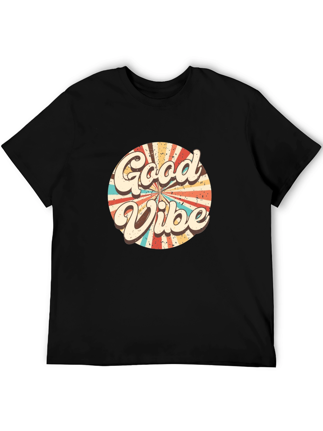 Retro Good Vibes Graphic Tee - Black Cotton T-Shirt