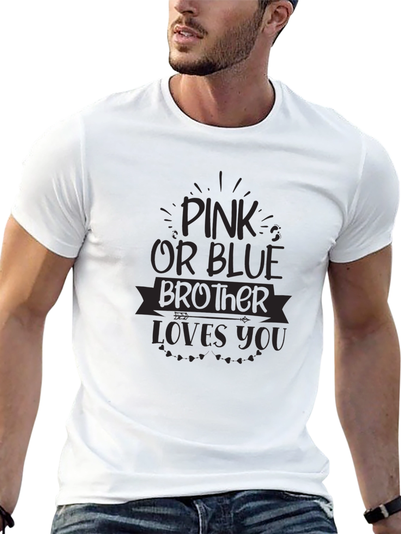 Pink or Blue Brother Loves You Black T-Shirt