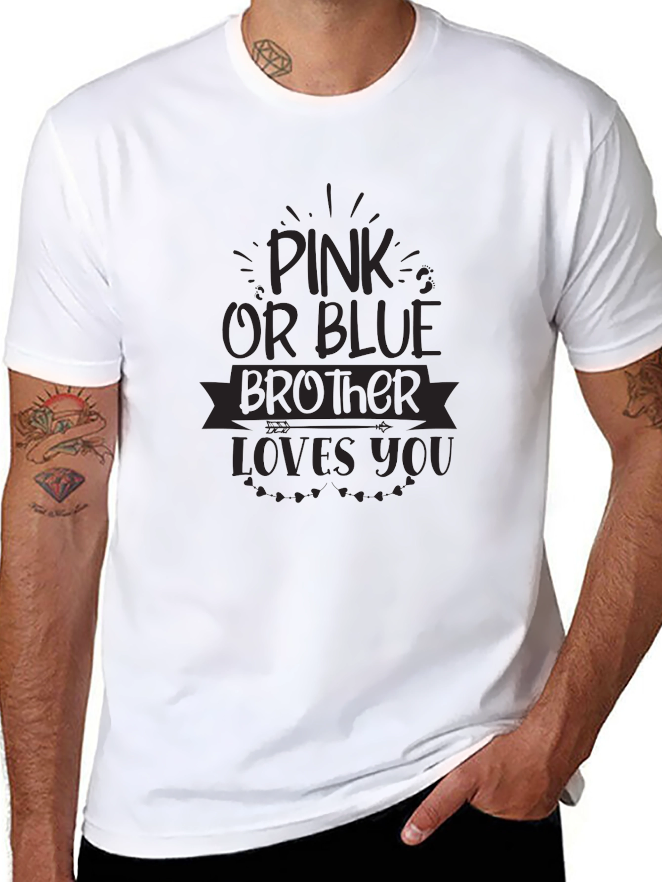 Pink or Blue Brother Loves You Black T-Shirt