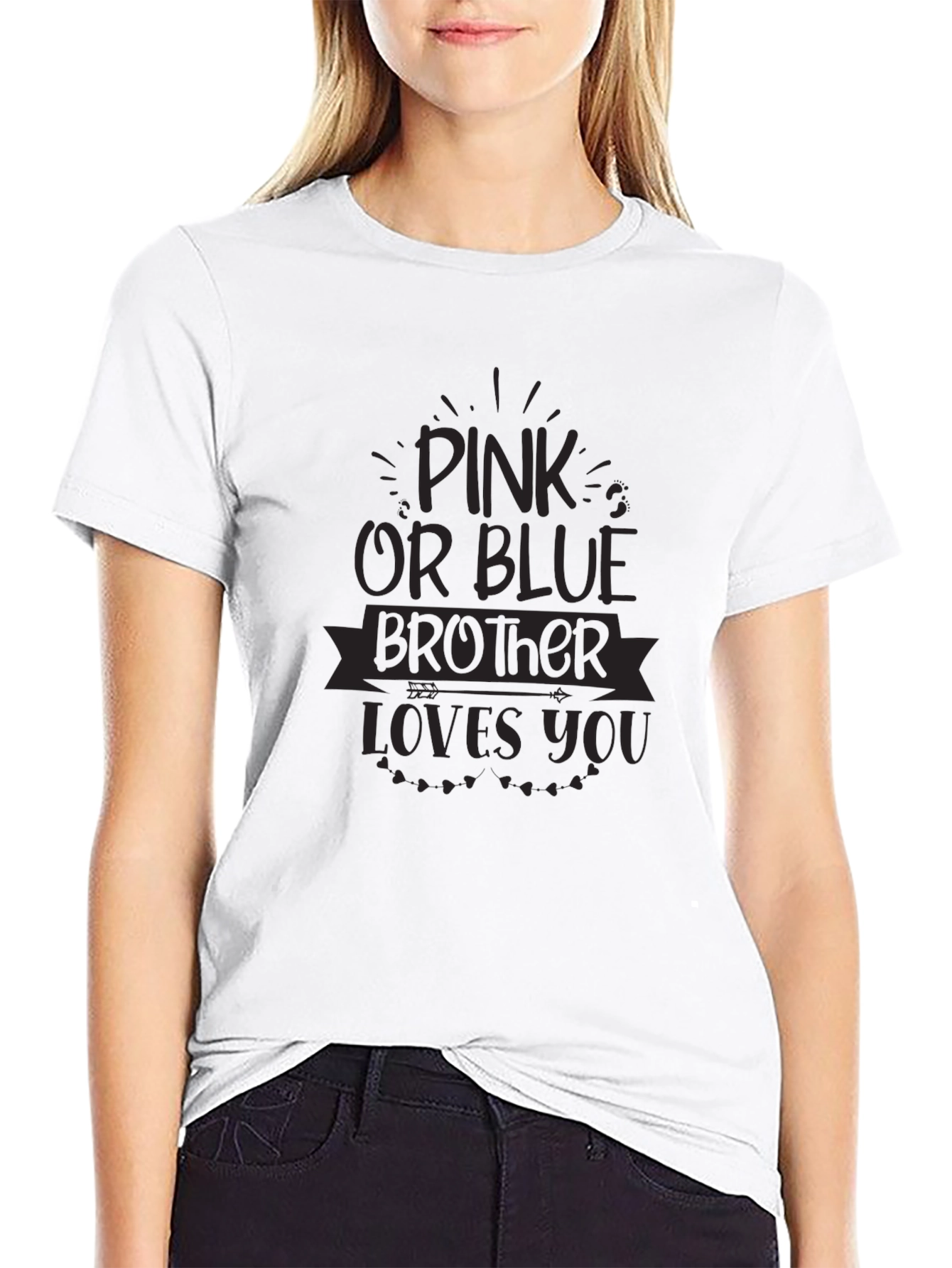 Pink or Blue Brother Loves You Black T-Shirt