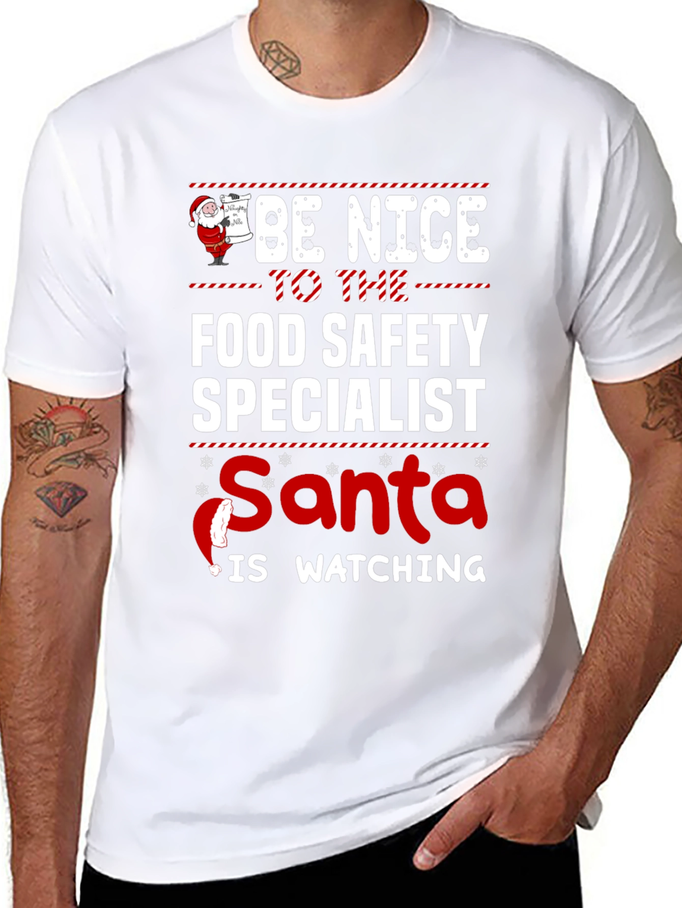 Food Safety Specialist Santa Watching Holiday T-Shirt