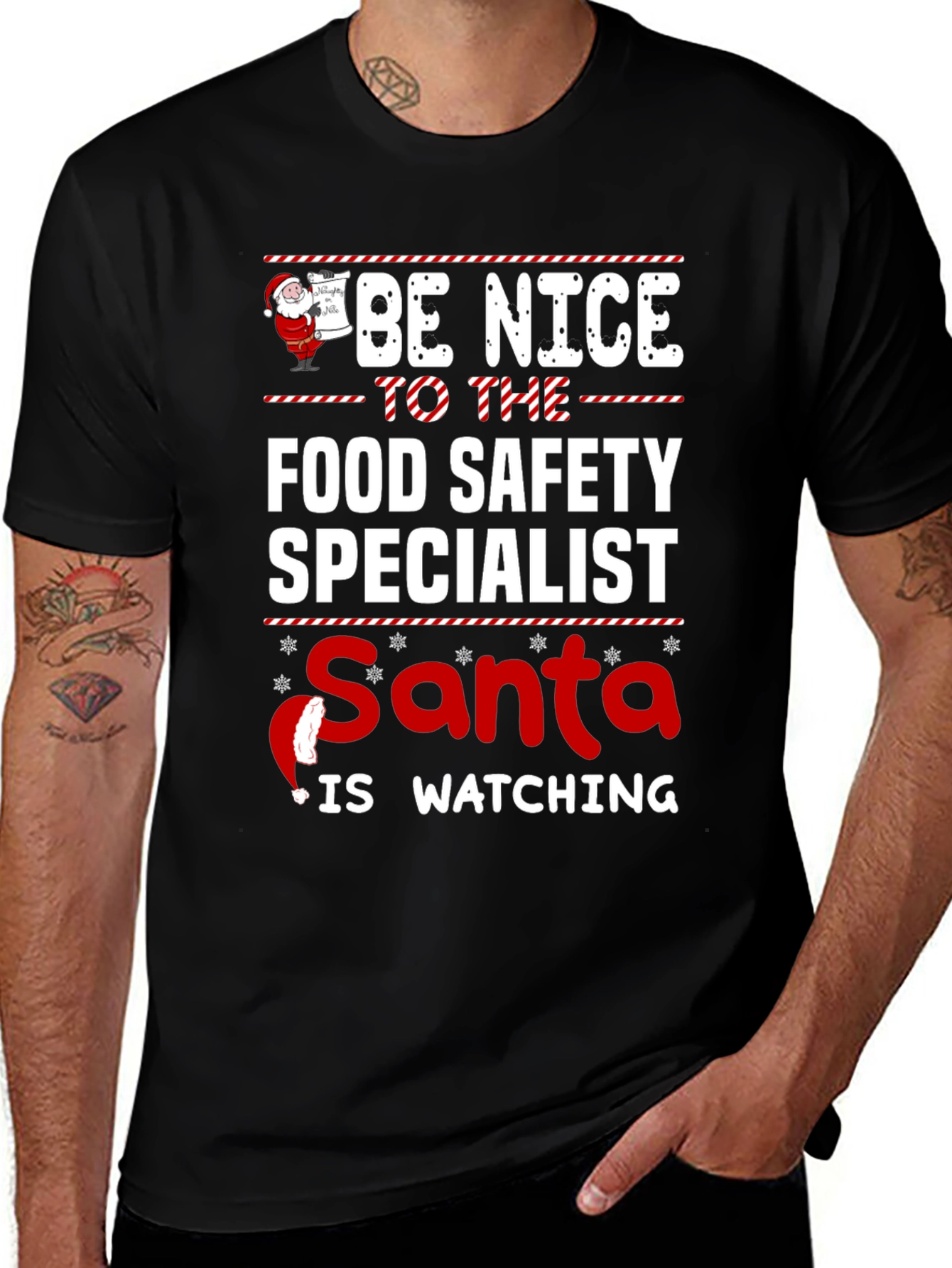 Food Safety Specialist Santa Watching Holiday T-Shirt