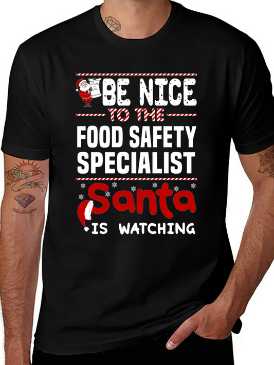 Food Safety Specialist Santa Watching Holiday T-Shirt