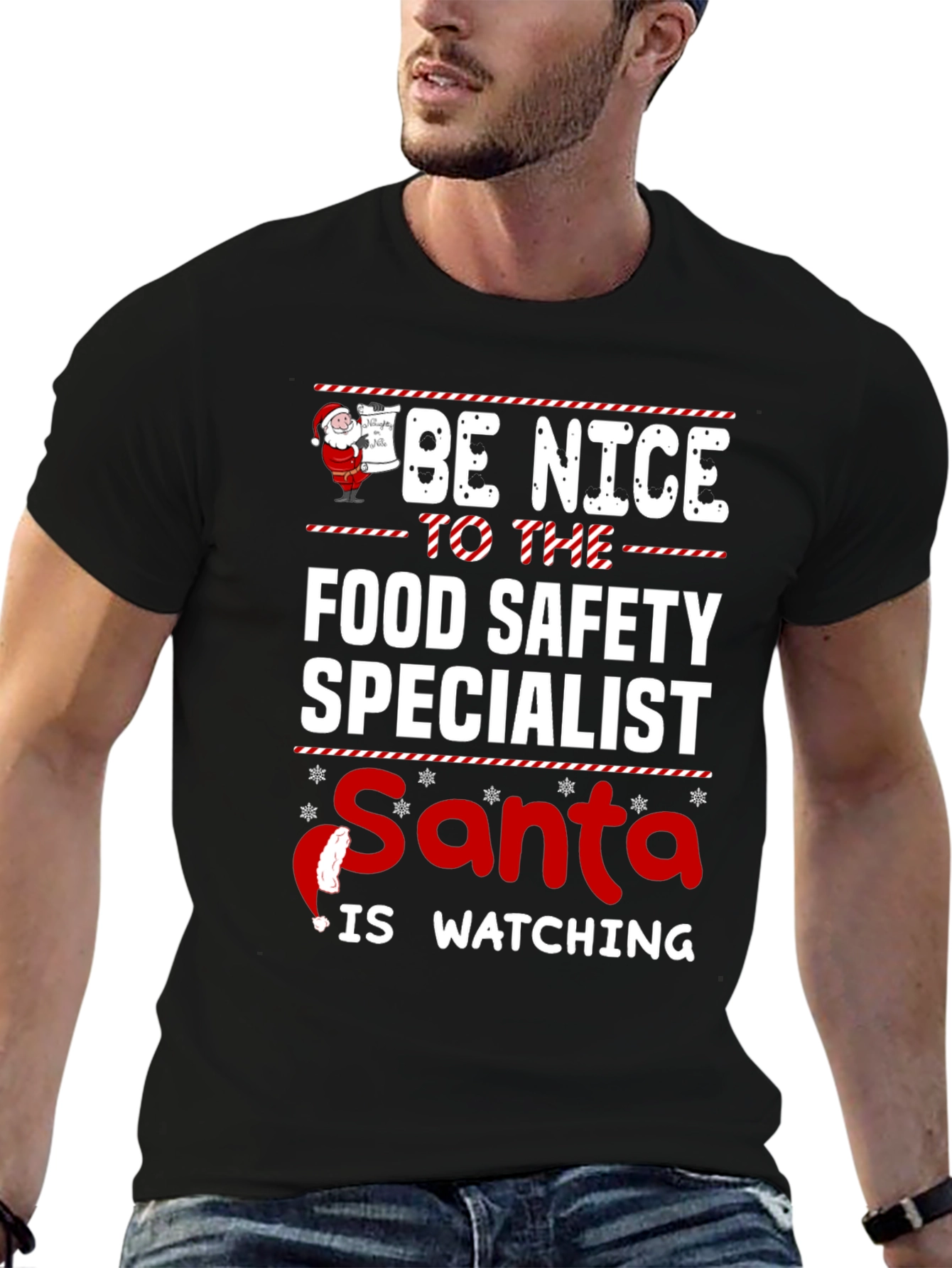 Food Safety Specialist Santa Watching Holiday T-Shirt