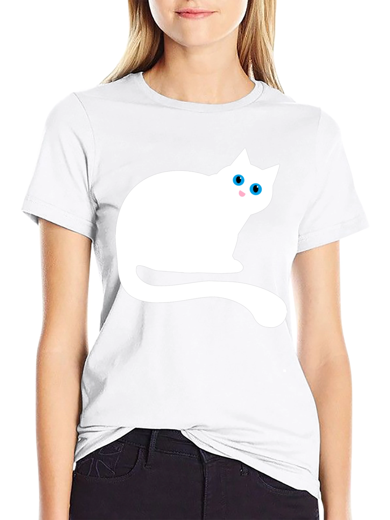Black T-Shirt with White Cat Graphic