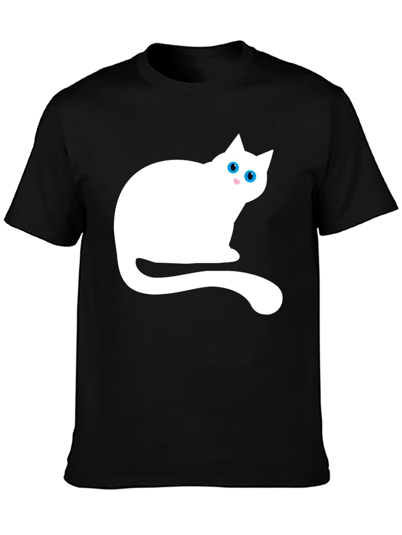 Black T-Shirt with White Cat Graphic
