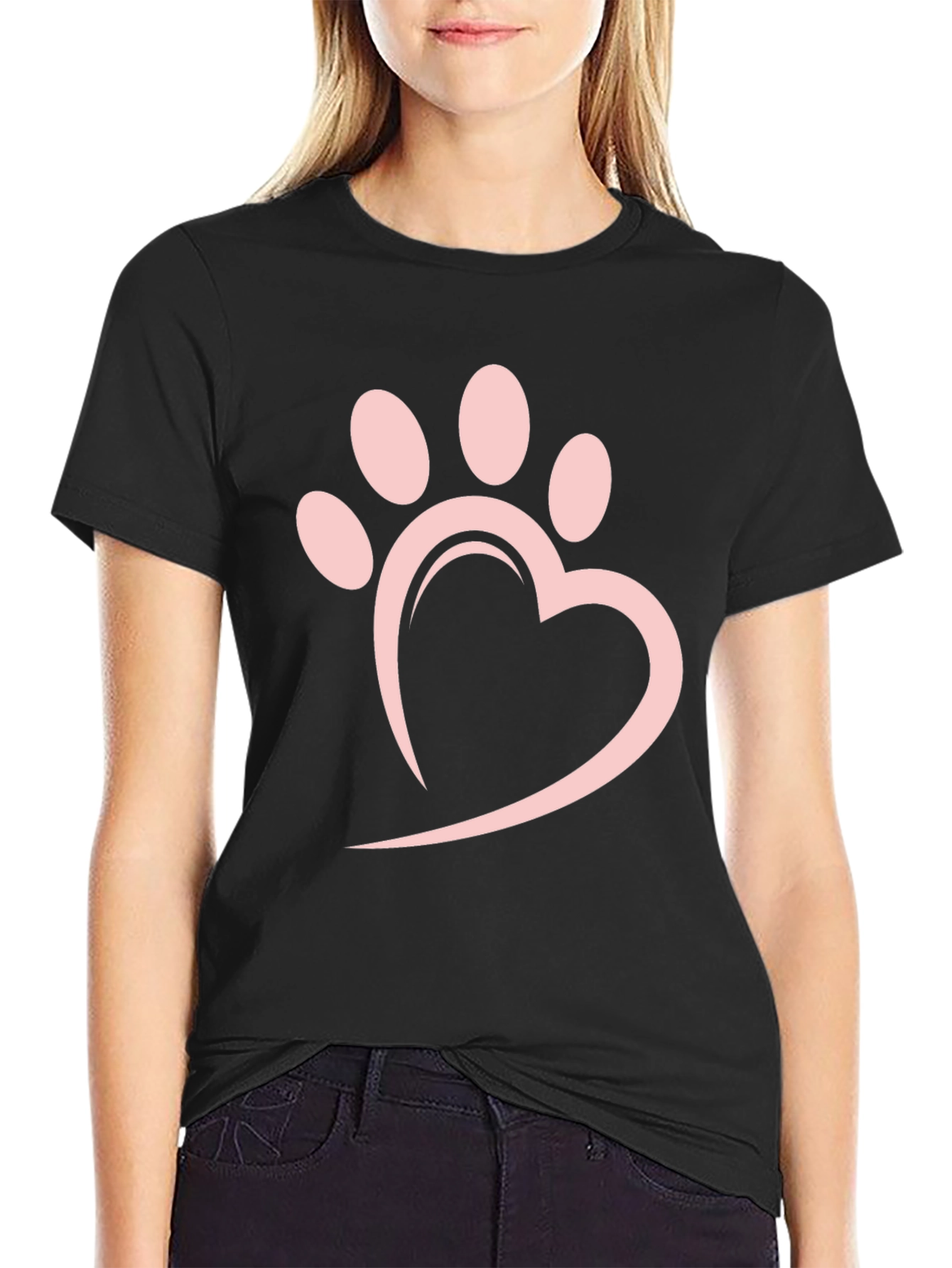 Heart Paw Print Black T-Shirt