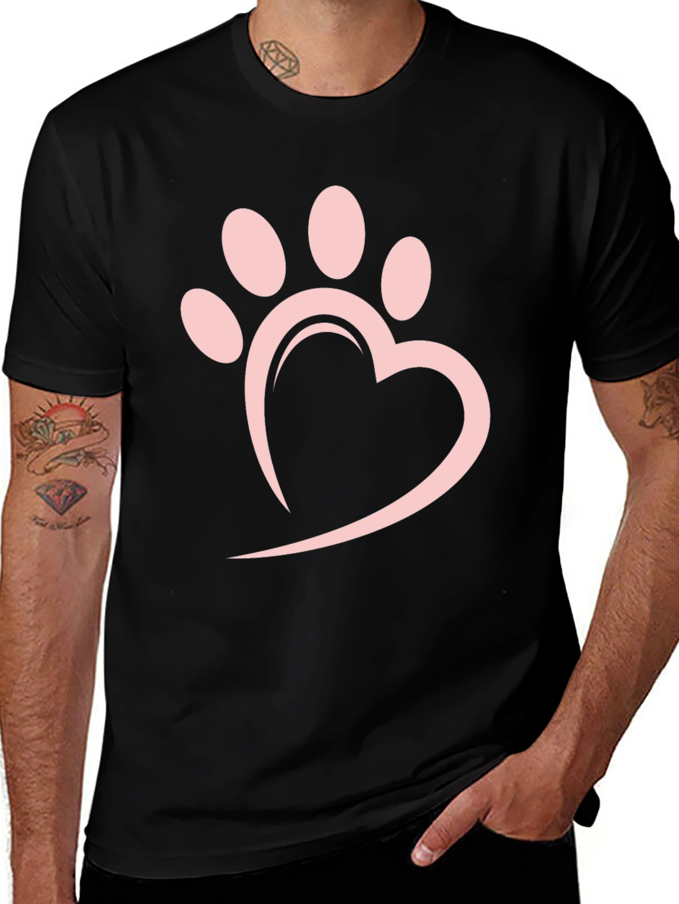 Heart Paw Print Black T-Shirt