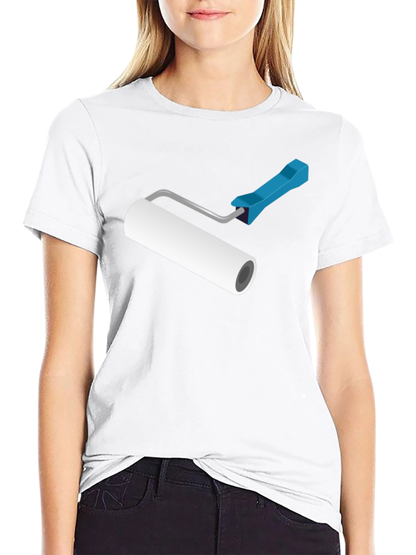 Paint Roller Graphic T-Shirt - Black Cotton Blend