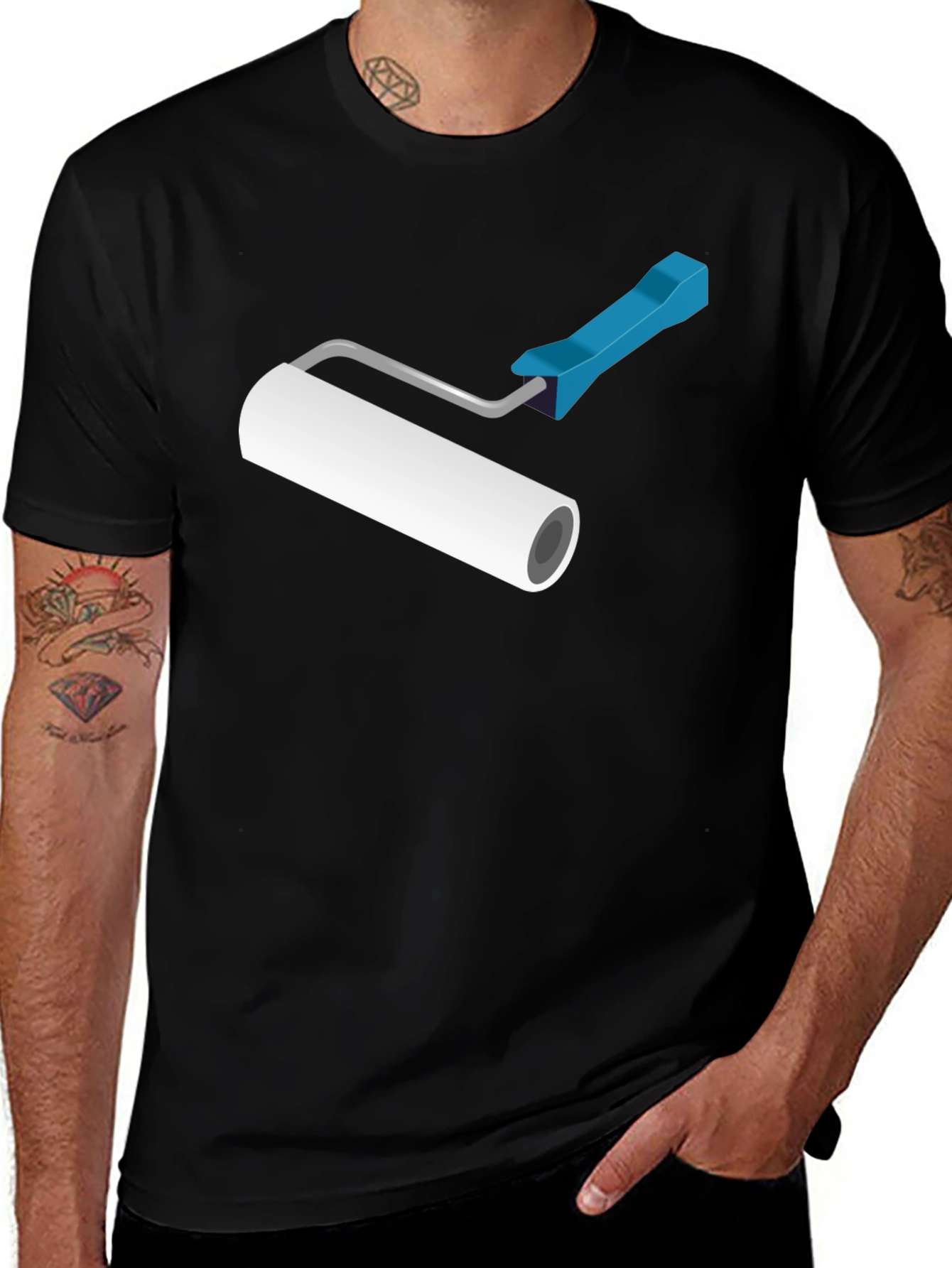 Paint Roller Graphic T-Shirt - Black Cotton Blend