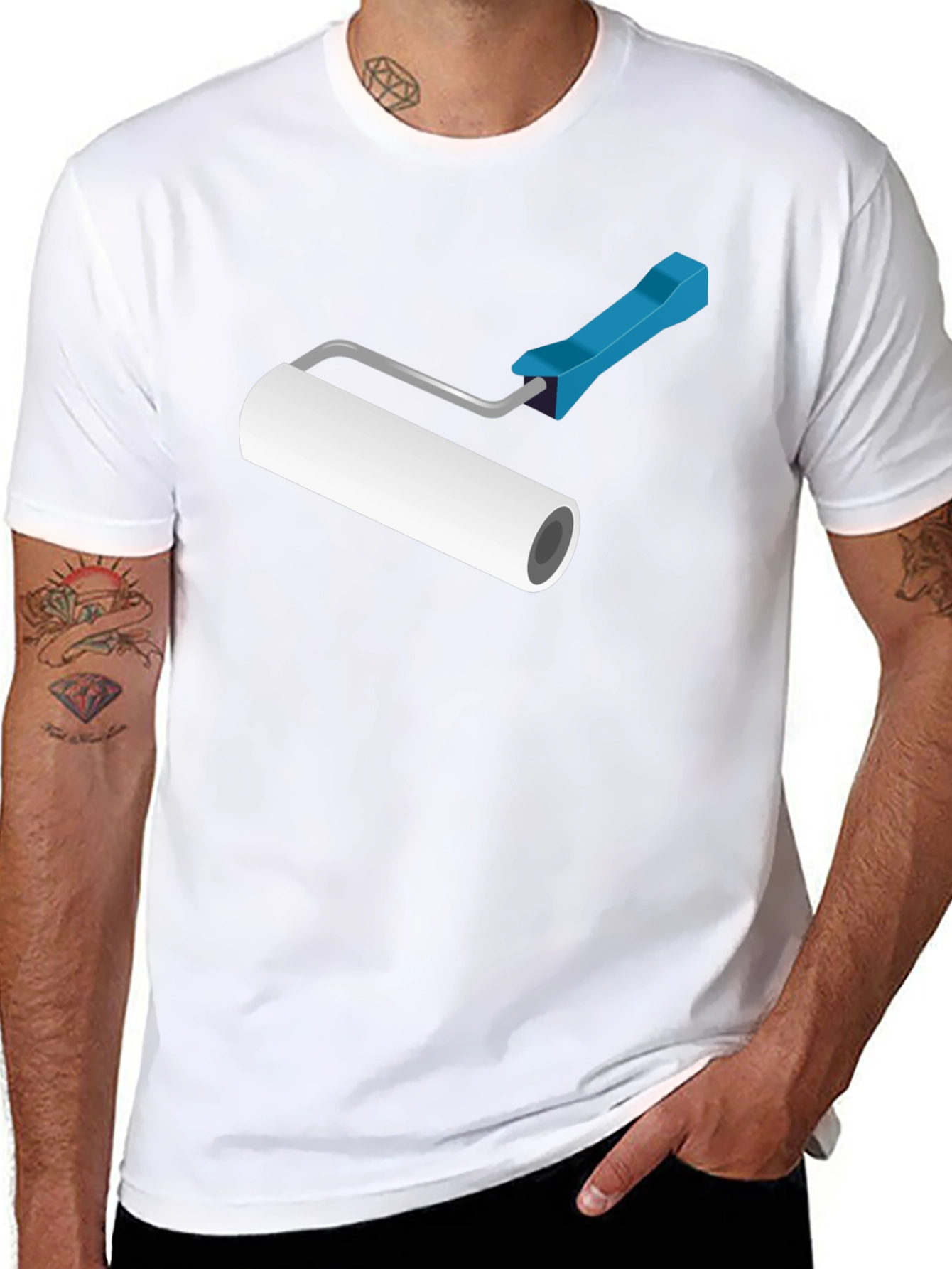 Paint Roller Graphic T-Shirt - Black Cotton Blend