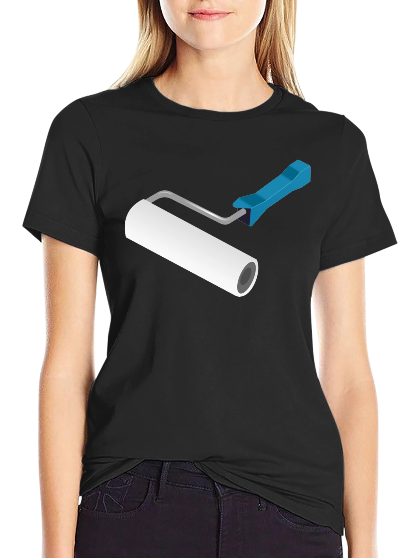 Paint Roller Graphic T-Shirt - Black Cotton Blend