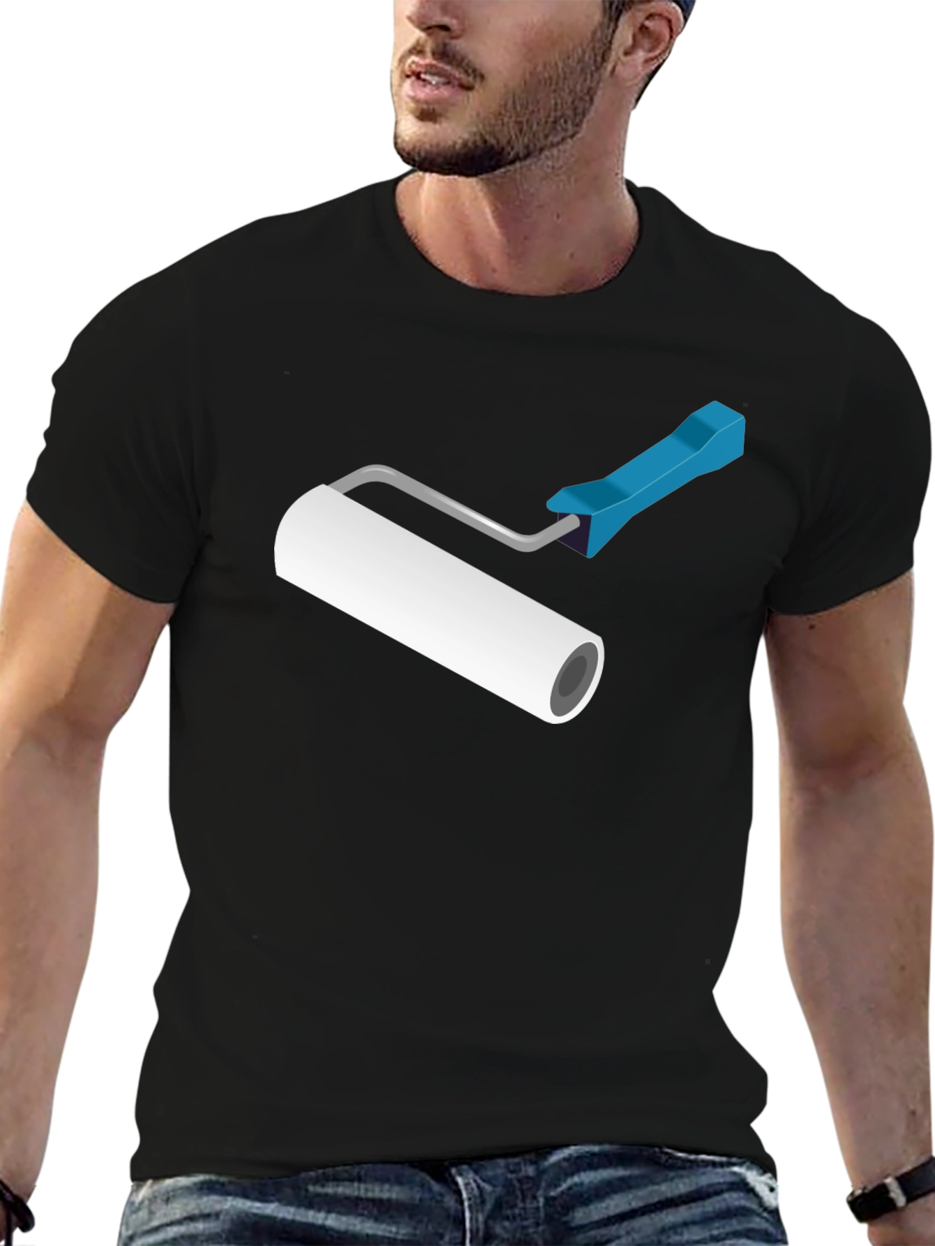 Paint Roller Graphic T-Shirt - Black Cotton Blend
