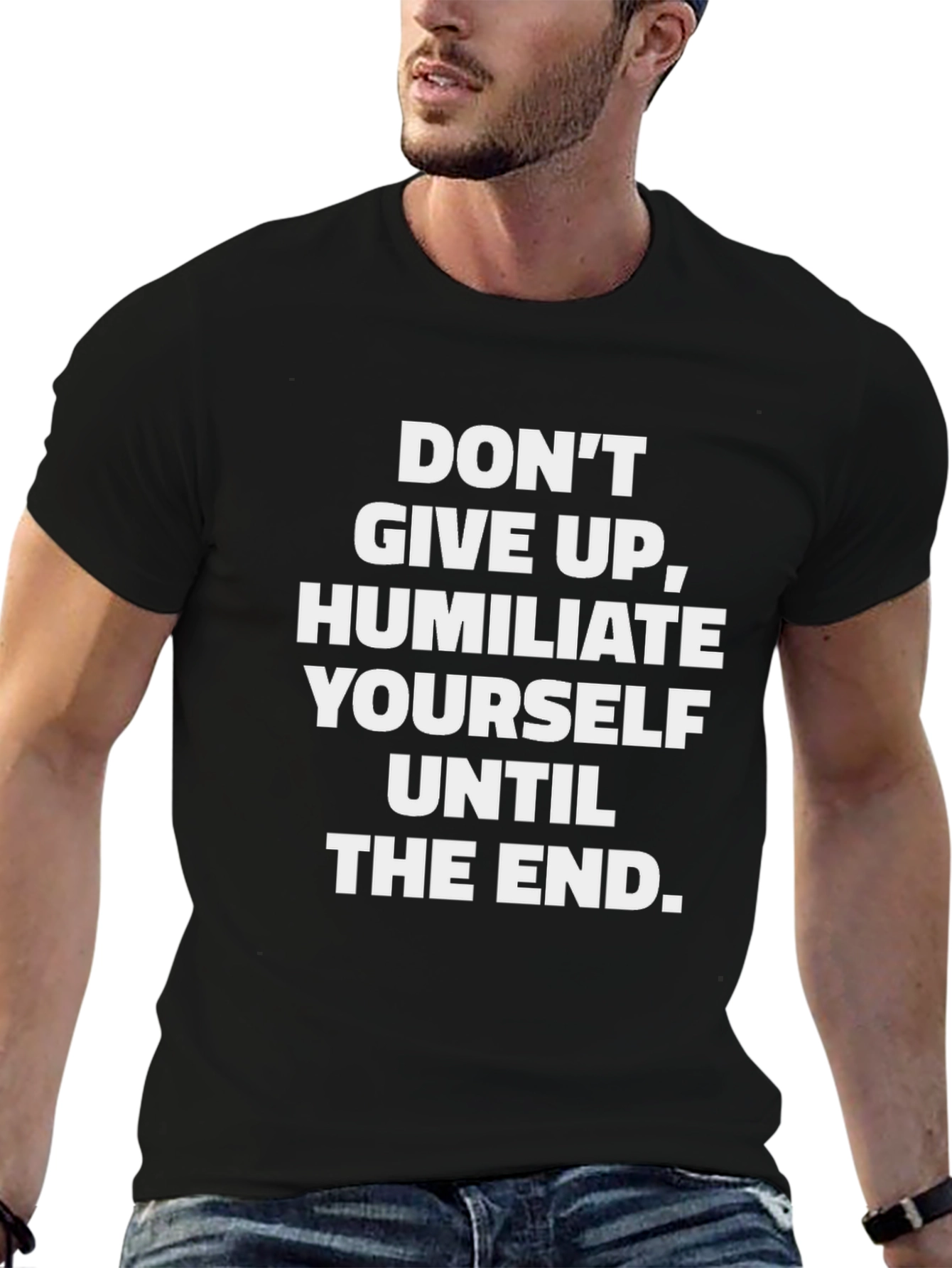 Humorous Slogan Graphic Tee - Black