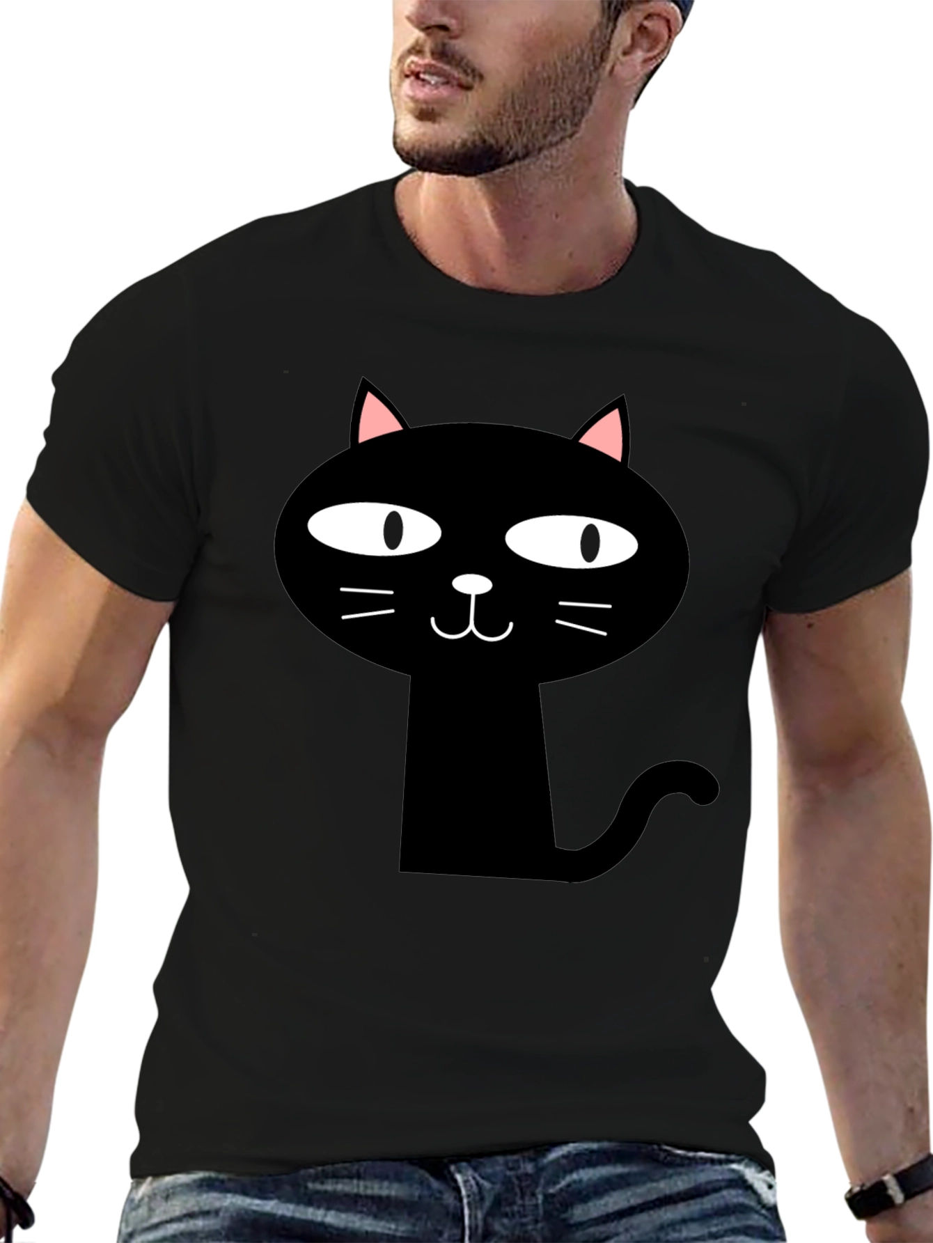 Black Cat Graphic Tee - Mens Casual T-Shirt