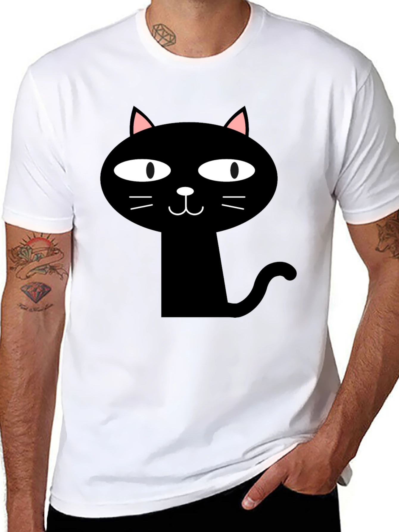 Black Cat Graphic Tee - Mens Casual T-Shirt