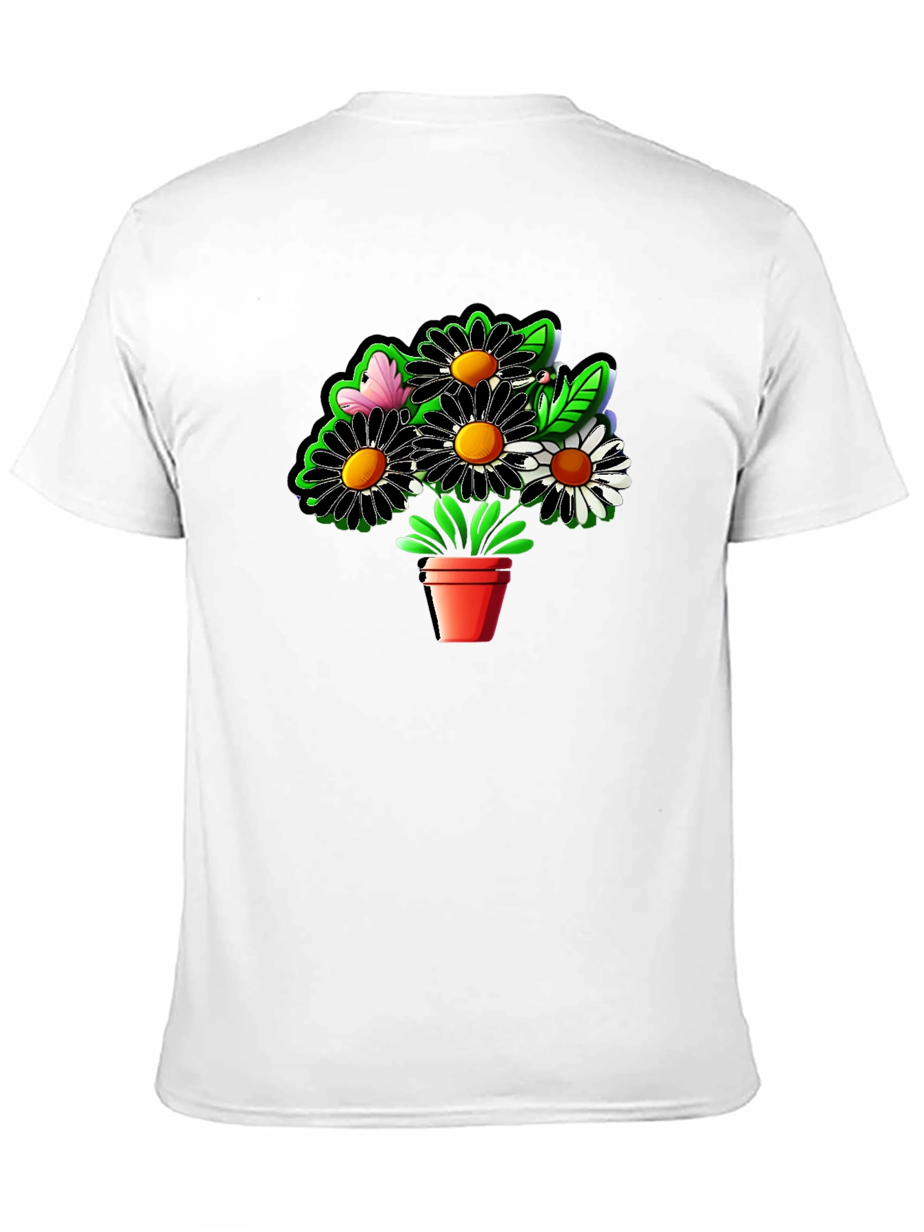 Daisy Flower Pot Graphic Black T-Shirt