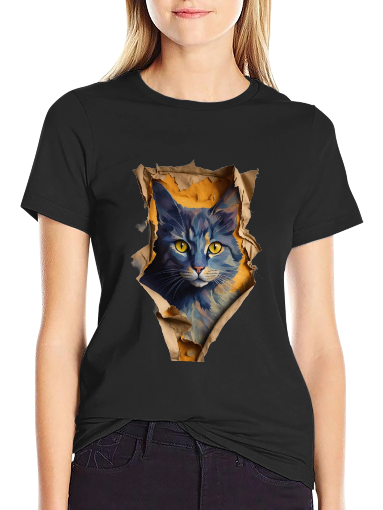 Cat Graphic Black T-Shirt