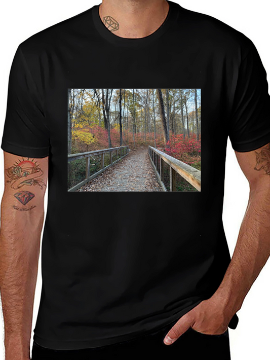 Autumn Forest Bridge Graphic Tee - Nature Lover Shirt