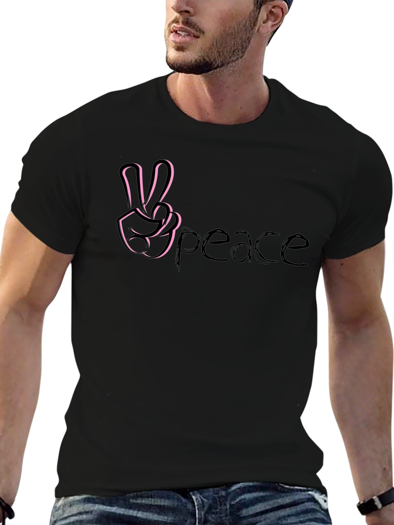 Peace Sign Graphic Tee - Stylish Black Cotton T-Shirt