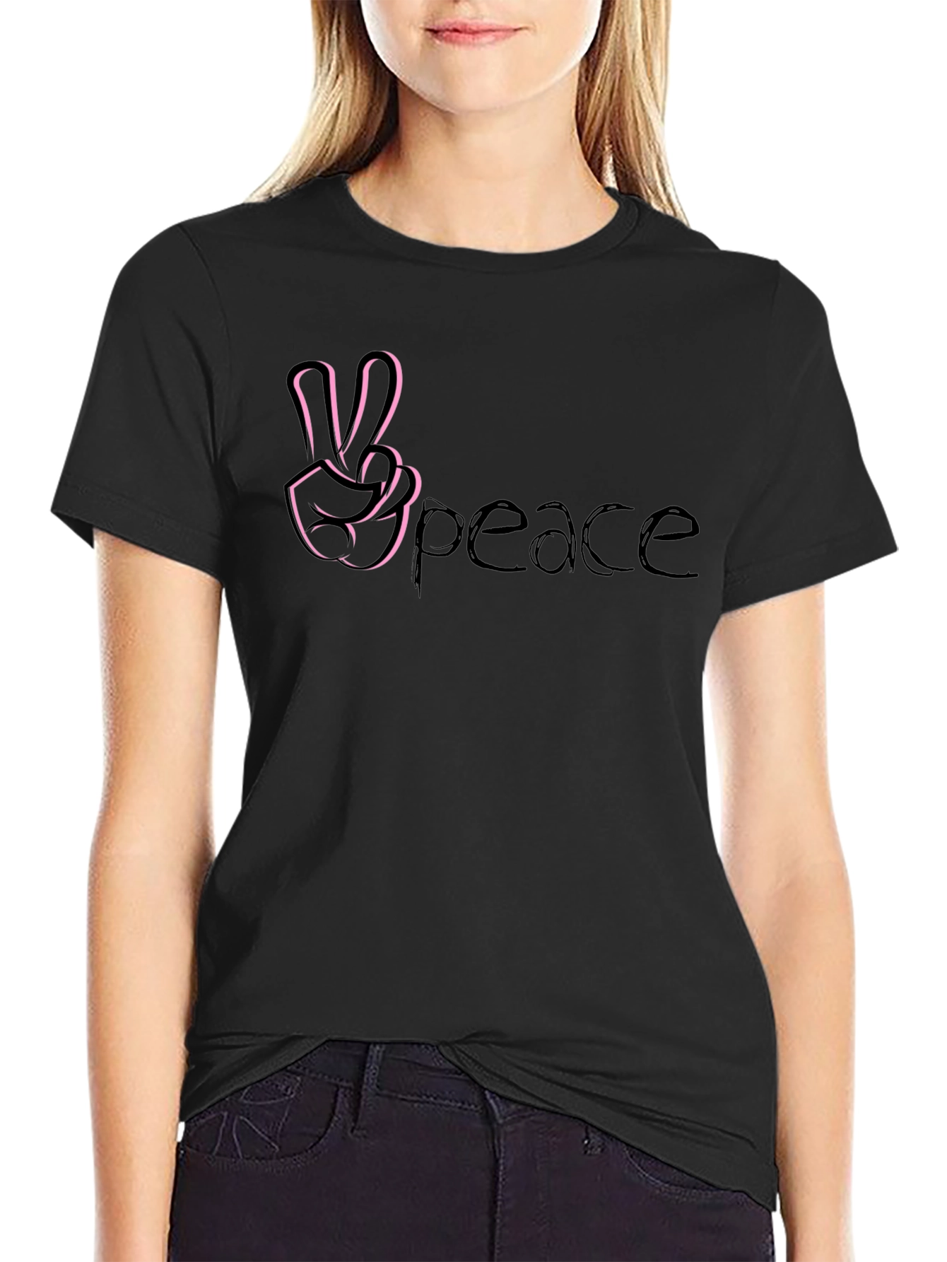 Peace Sign Graphic Tee - Stylish Black Cotton T-Shirt