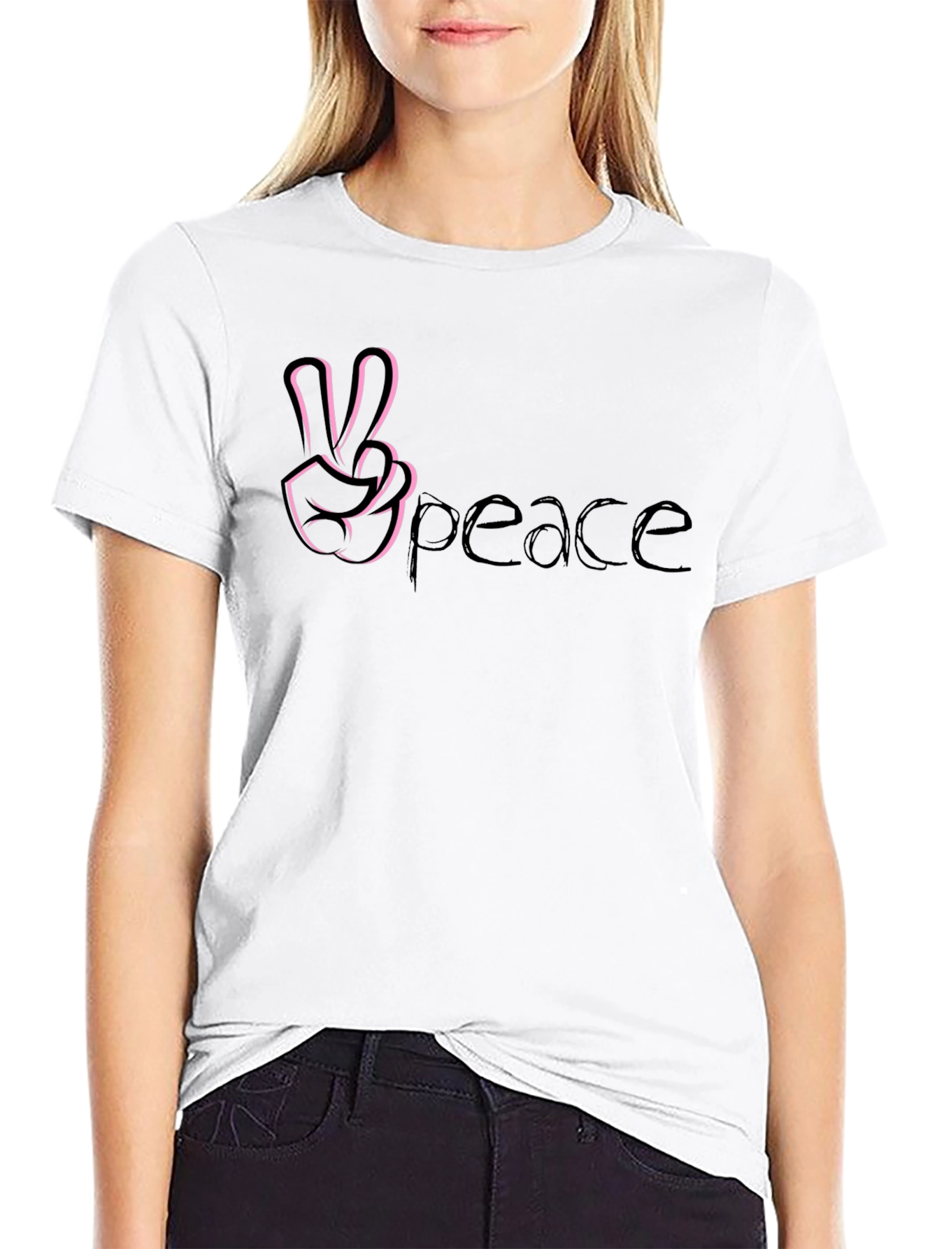 Peace Sign Graphic Tee - Stylish Black Cotton T-Shirt
