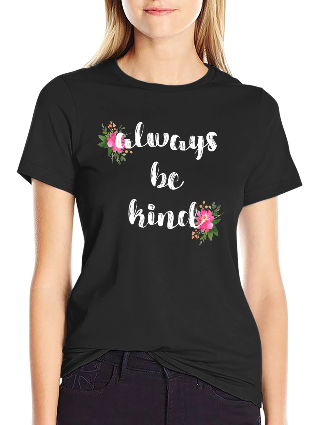 Always Be Kind Floral Graphic Tee - Black