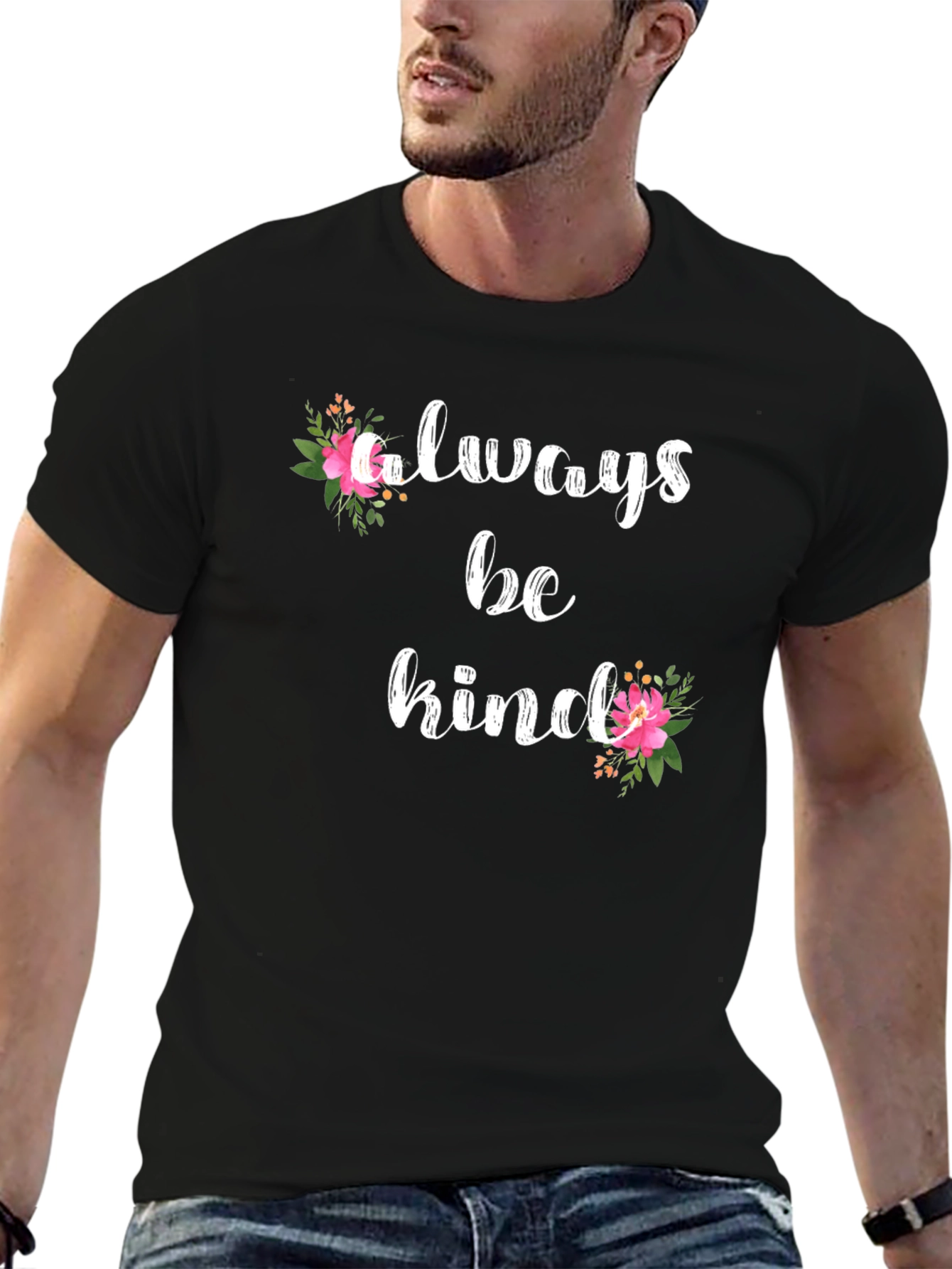 Always Be Kind Floral Graphic Tee - Black