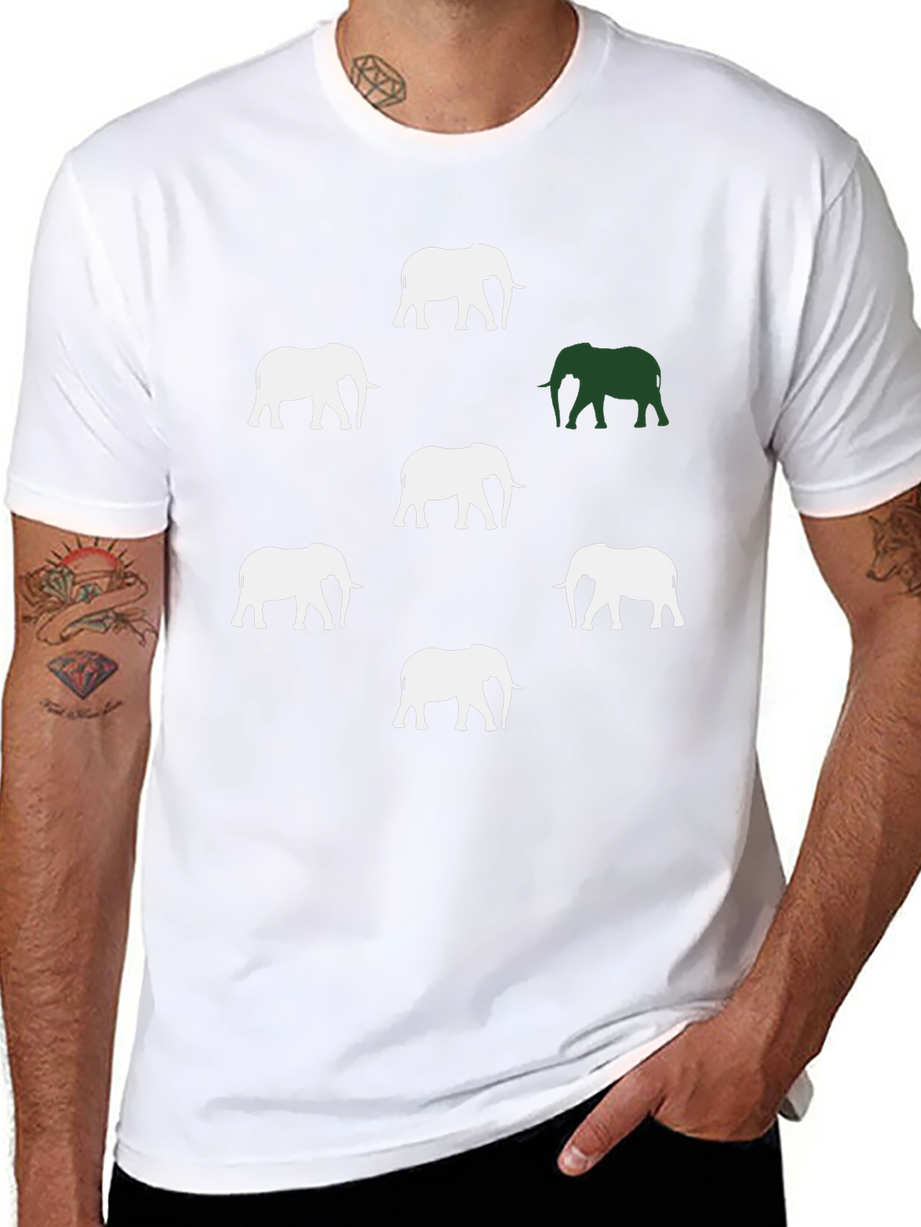 Elephant Pattern Graphic Tee - Black