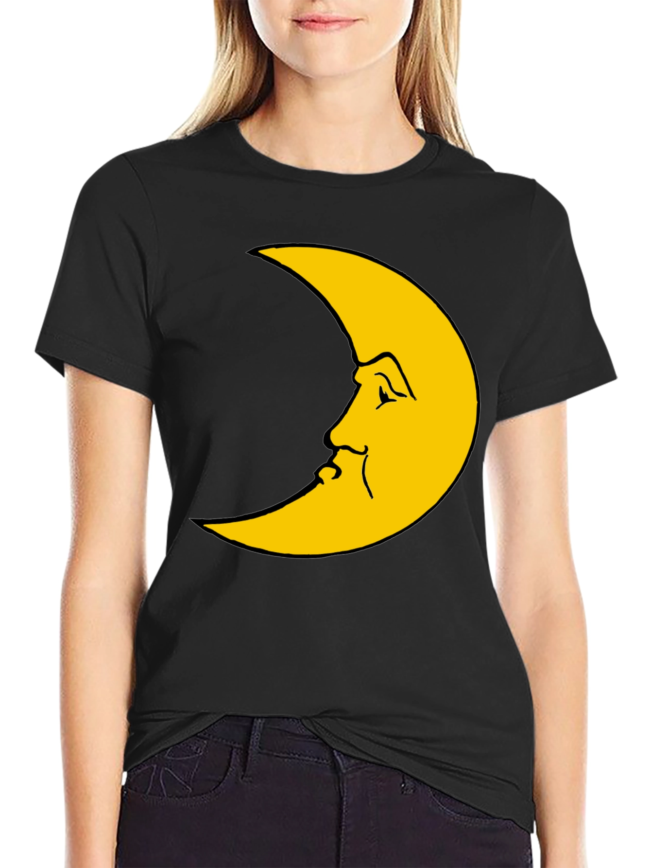Moon Face Graphic T-Shirt - Black