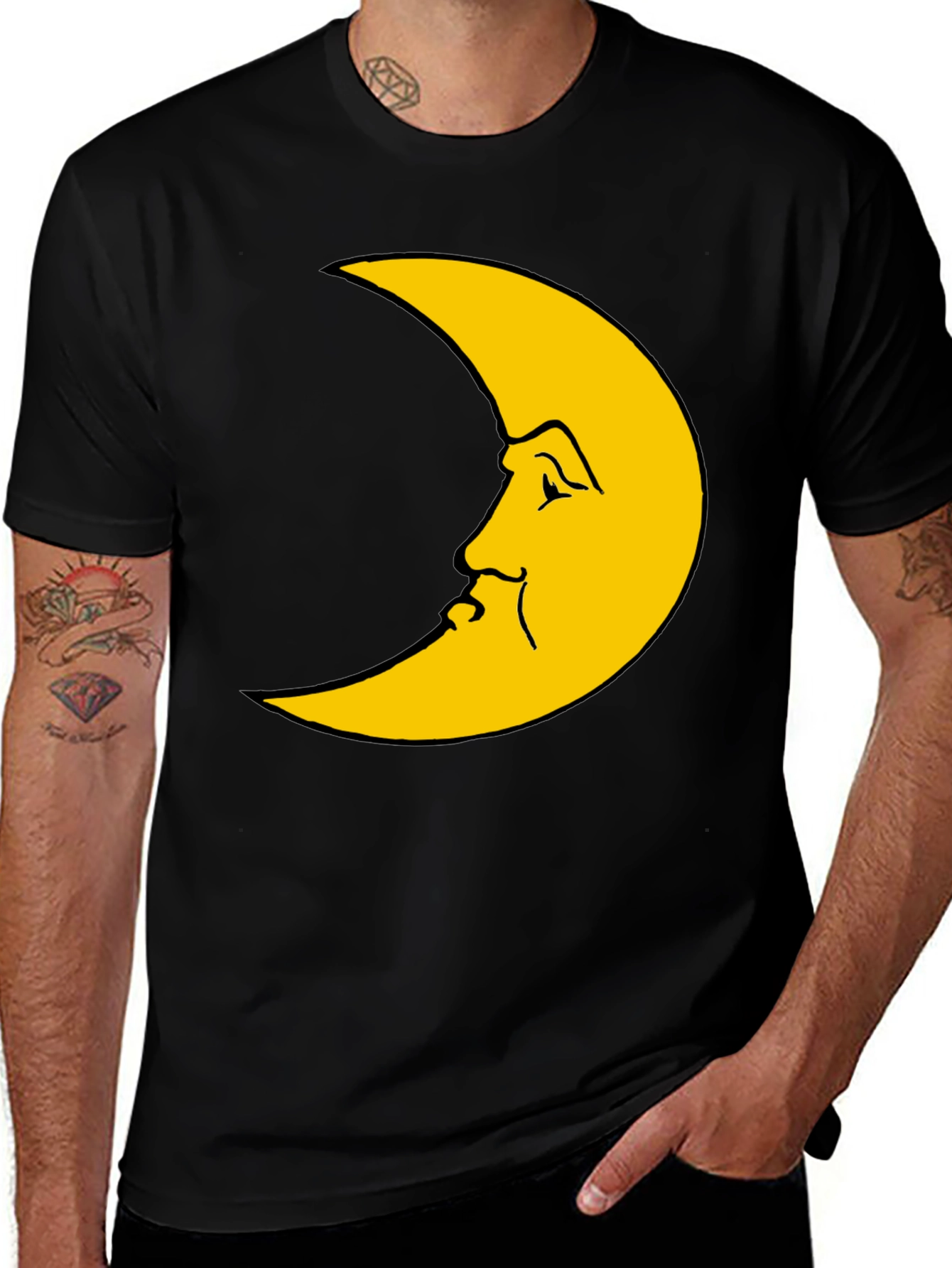 Moon Face Graphic T-Shirt - Black