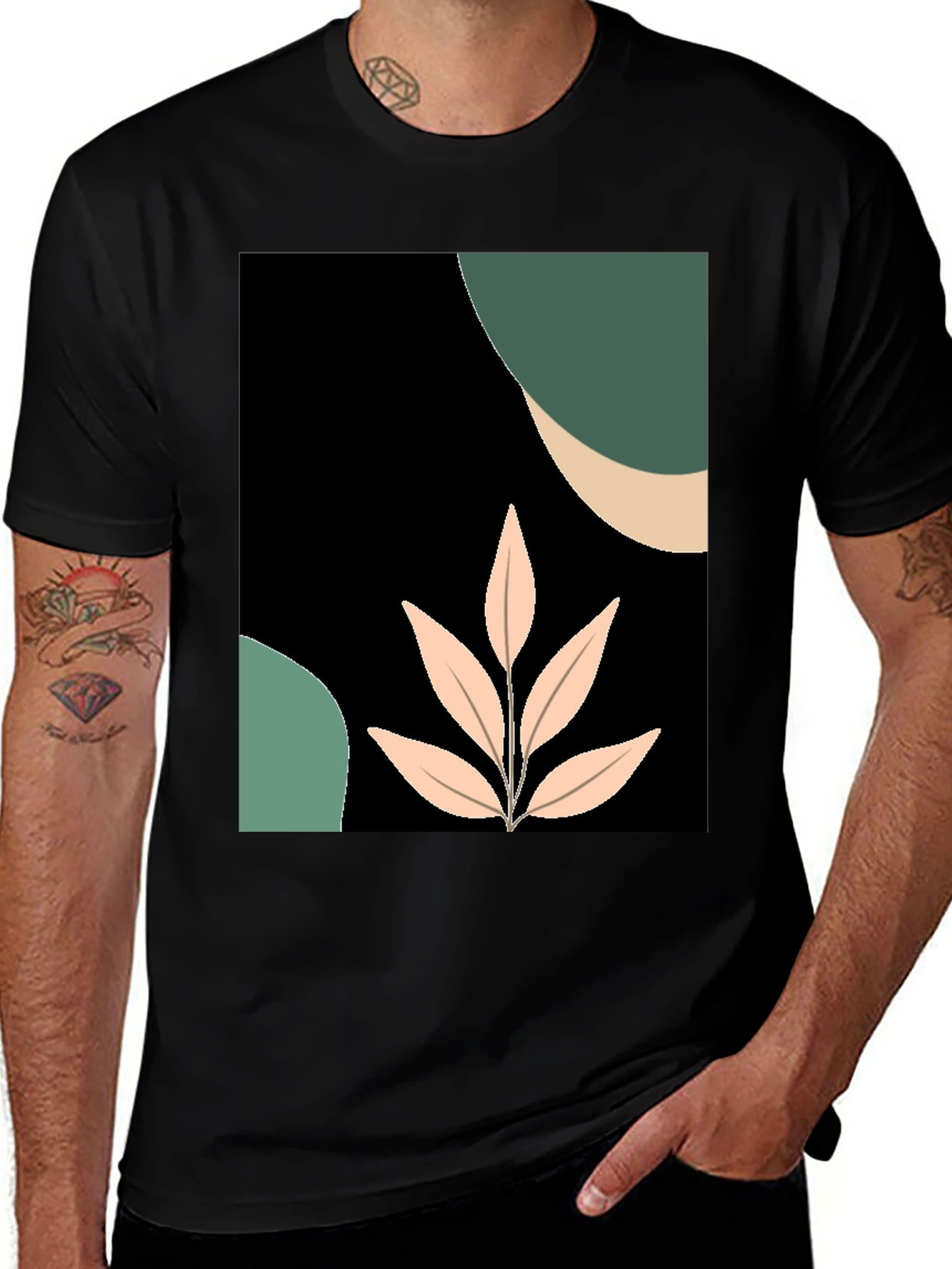 Abstract Leaf Graphic Tee - Modern Casual Style