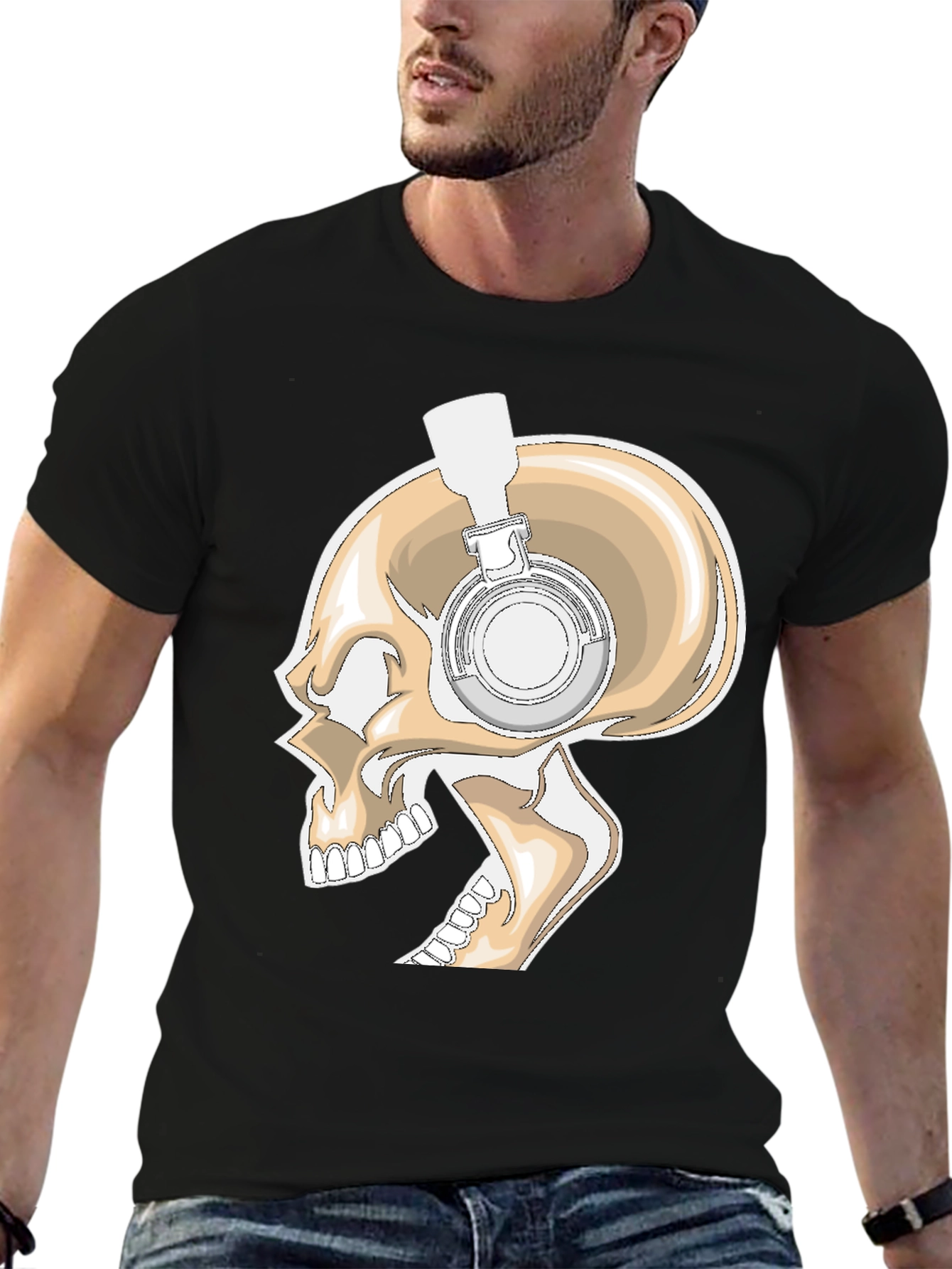 Skull with Headphones Graphic T-Shirt