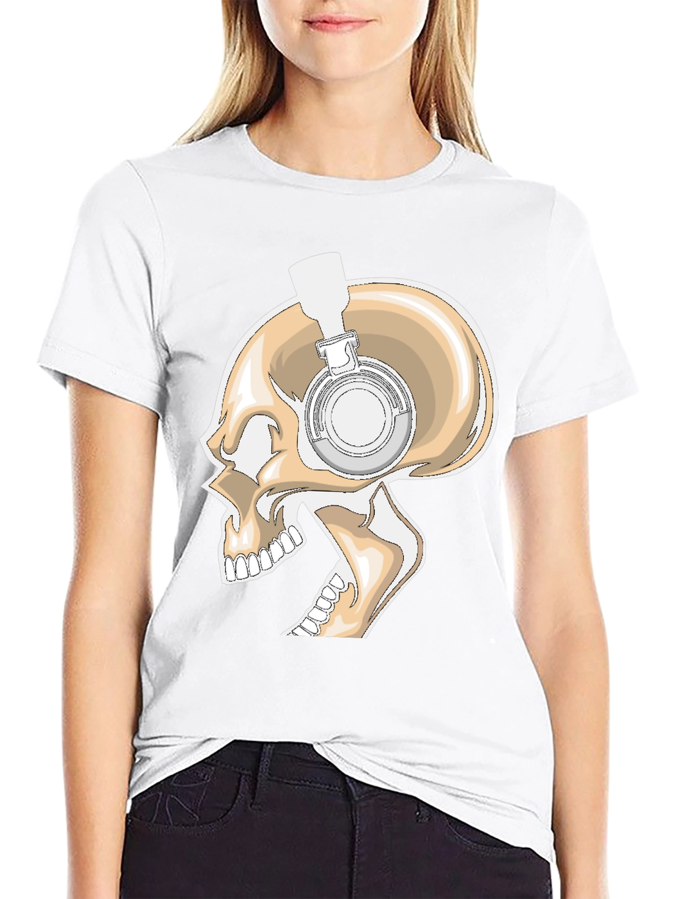 Skull with Headphones Graphic T-Shirt