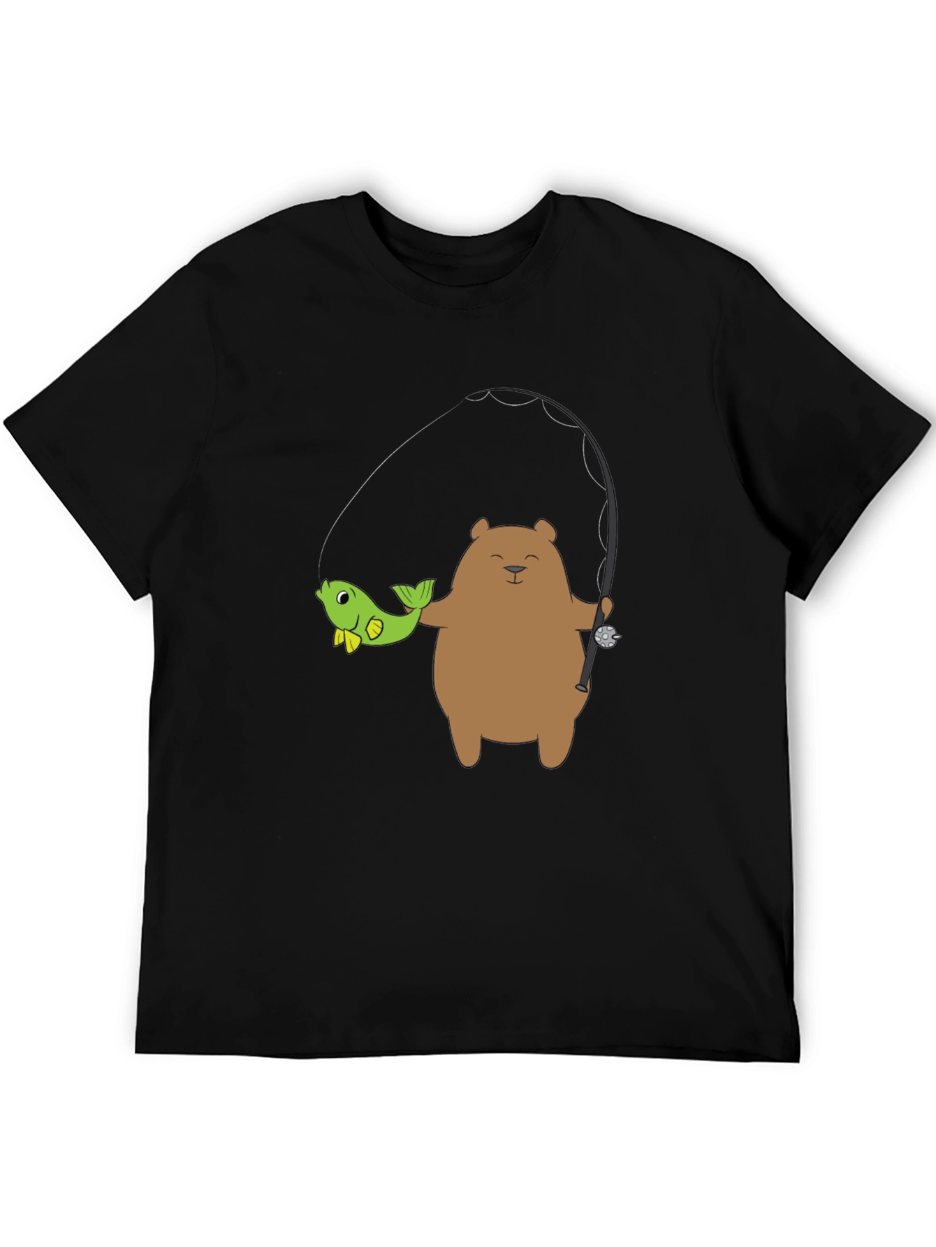 Bear Fishing Graphic T-Shirt - Casual Style