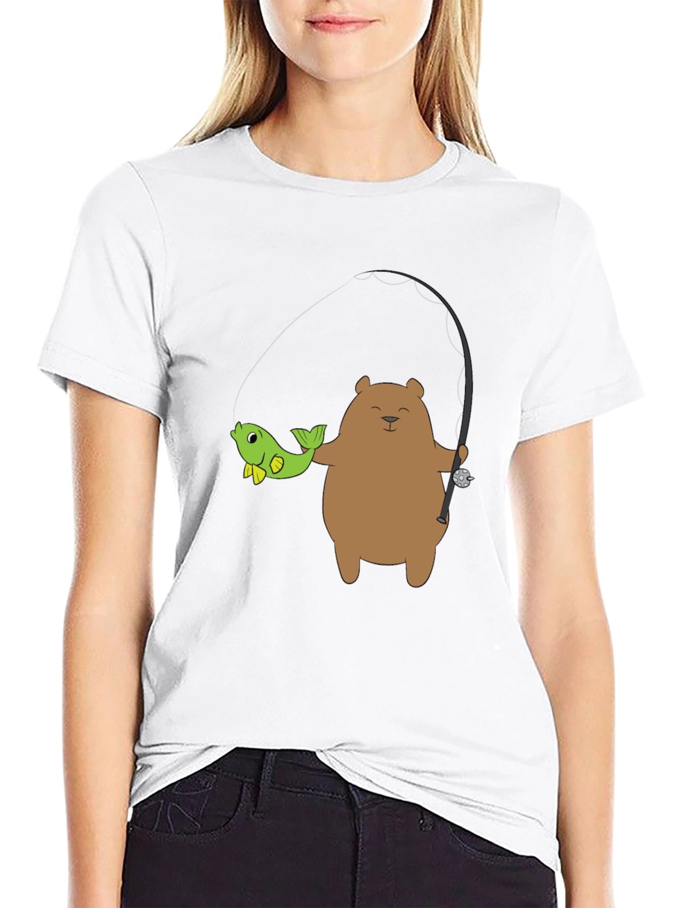 Bear Fishing Graphic T-Shirt - Casual Style