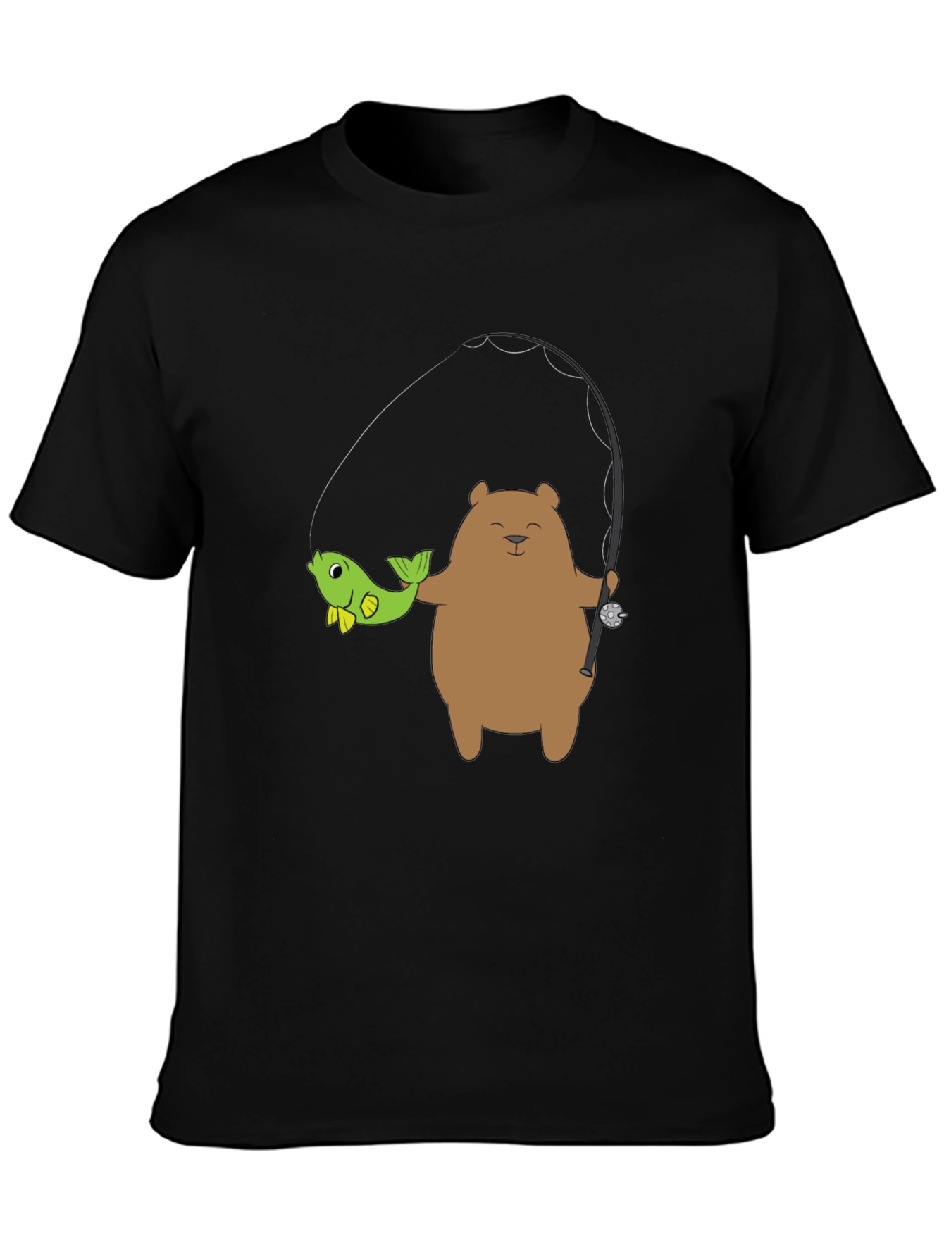 Bear Fishing Graphic T-Shirt - Casual Style
