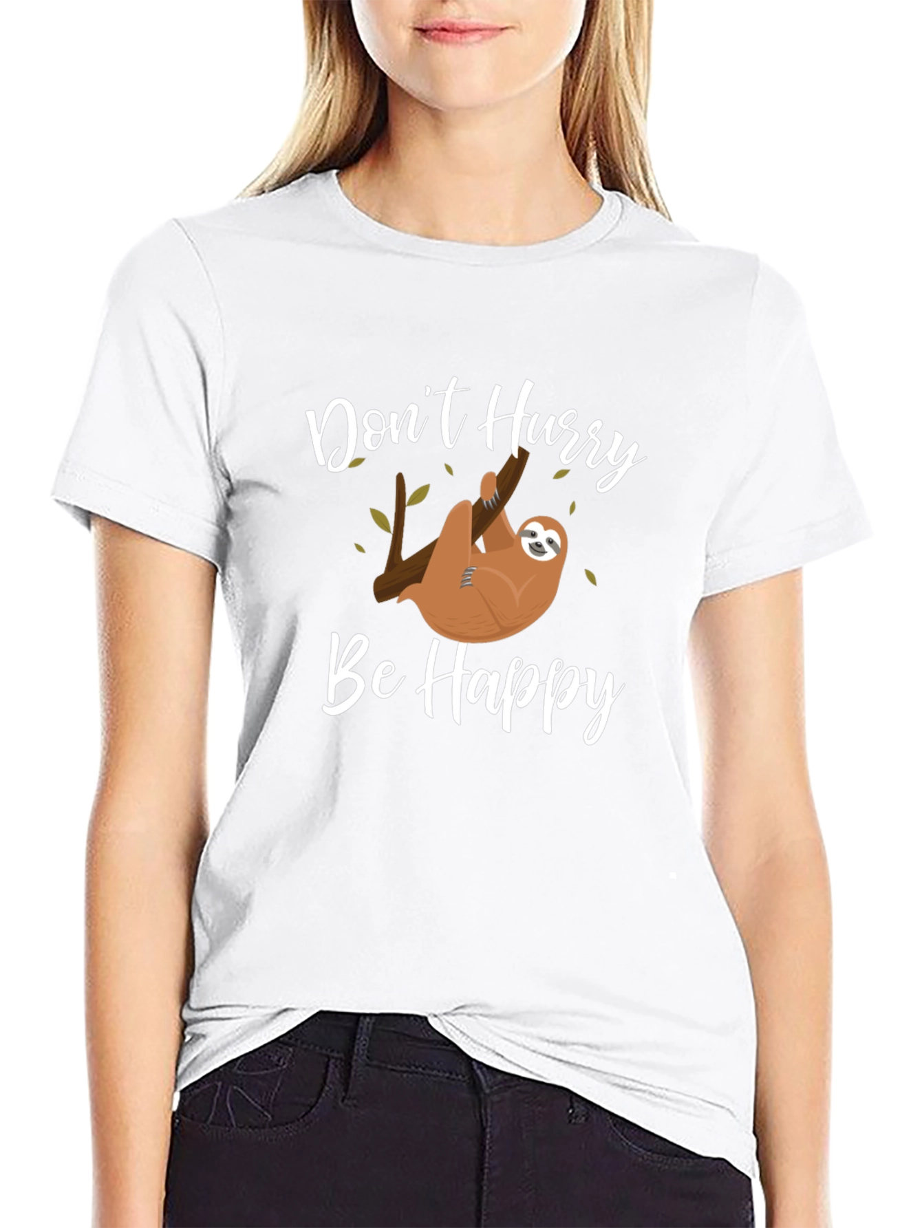 Dont Hurry Be Happy Sloth Graphic T-Shirt