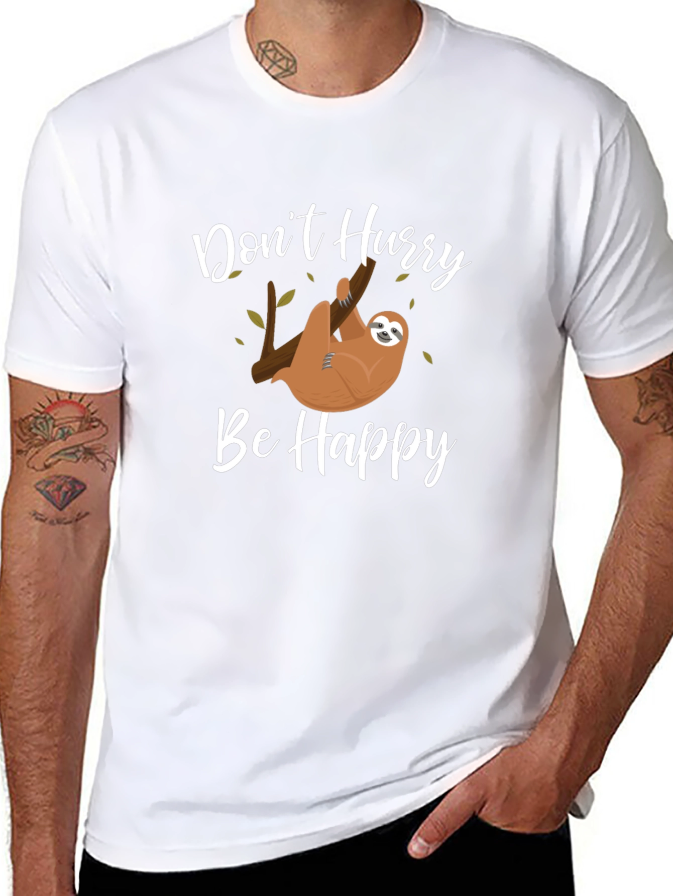 Dont Hurry Be Happy Sloth Graphic T-Shirt
