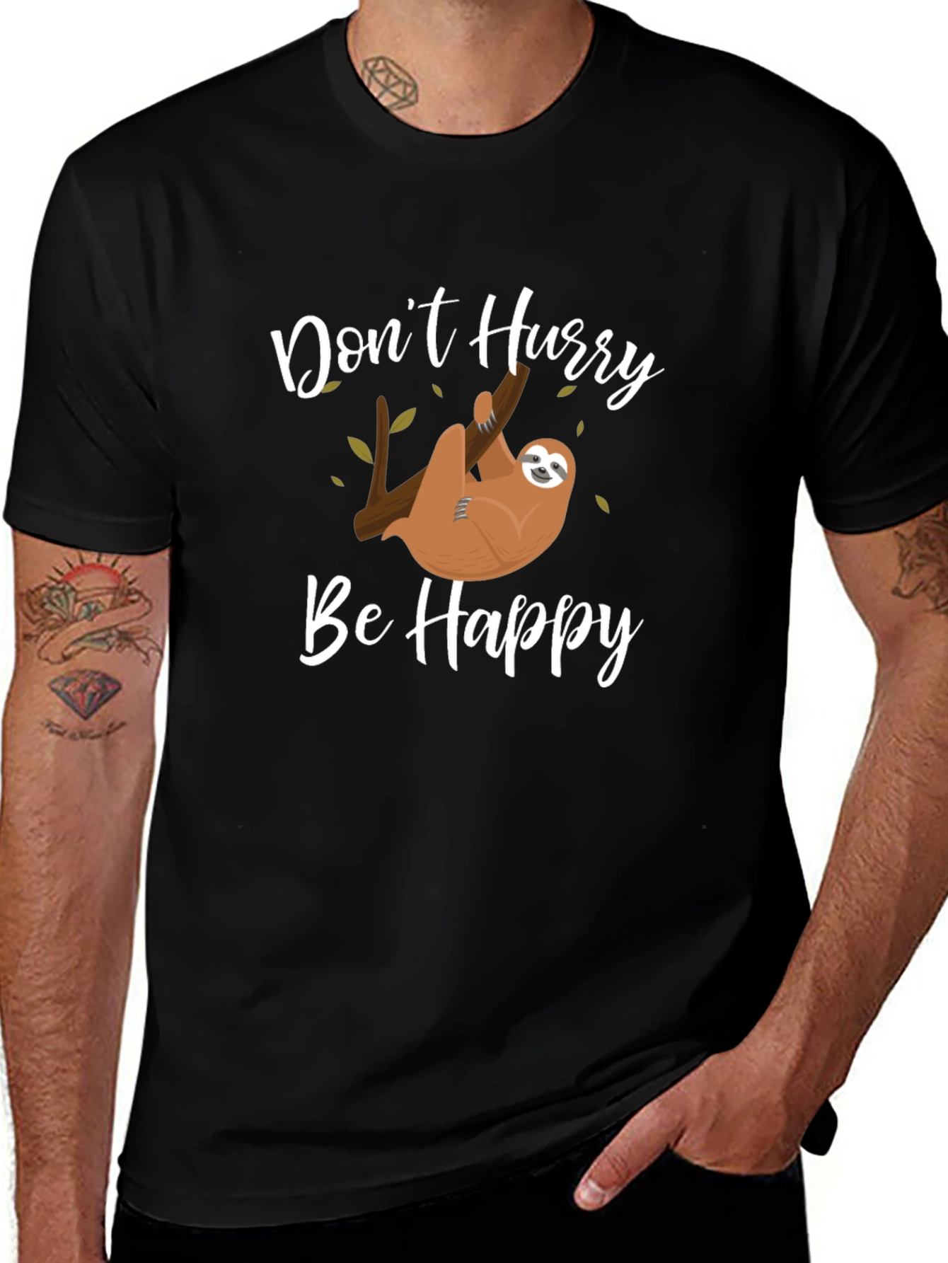 Dont Hurry Be Happy Sloth Graphic T-Shirt