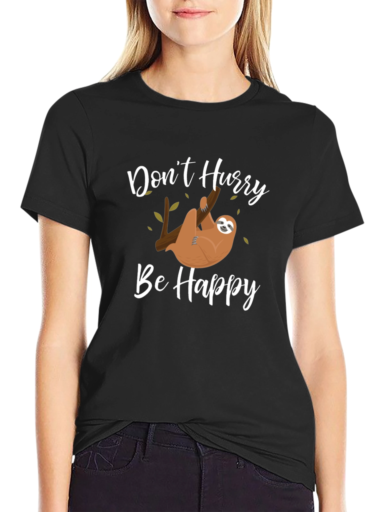 Dont Hurry Be Happy Sloth Graphic T-Shirt