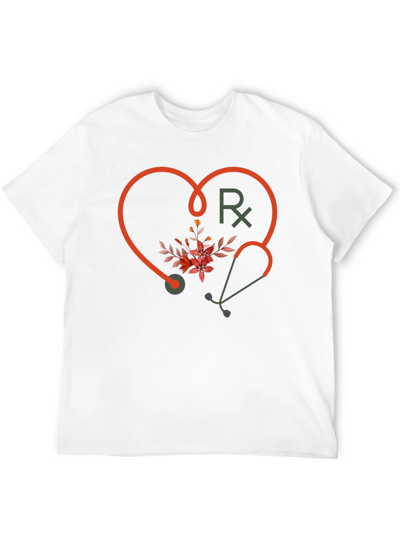 Stethoscope Heart Graphic Tee - Medical Floral Design