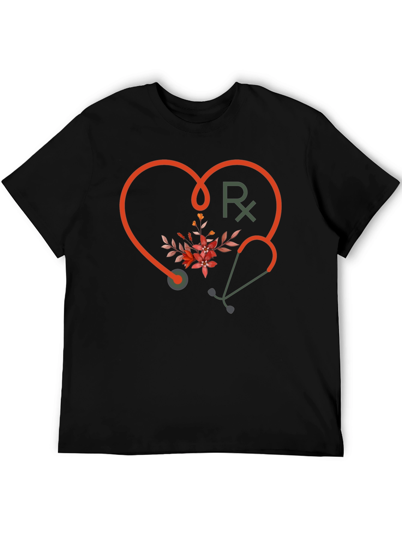 Stethoscope Heart Graphic Tee - Medical Floral Design