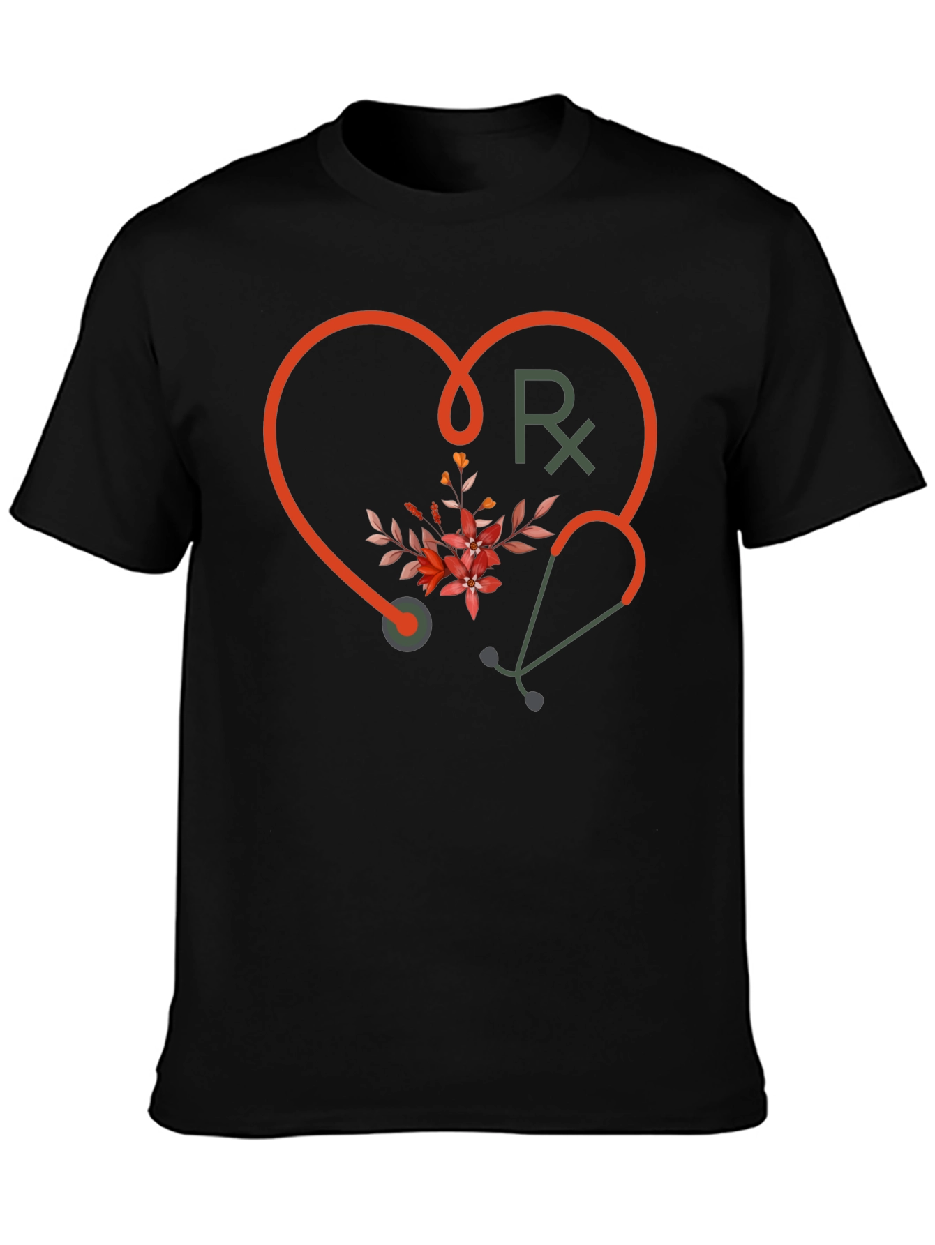 Stethoscope Heart Graphic Tee - Medical Floral Design