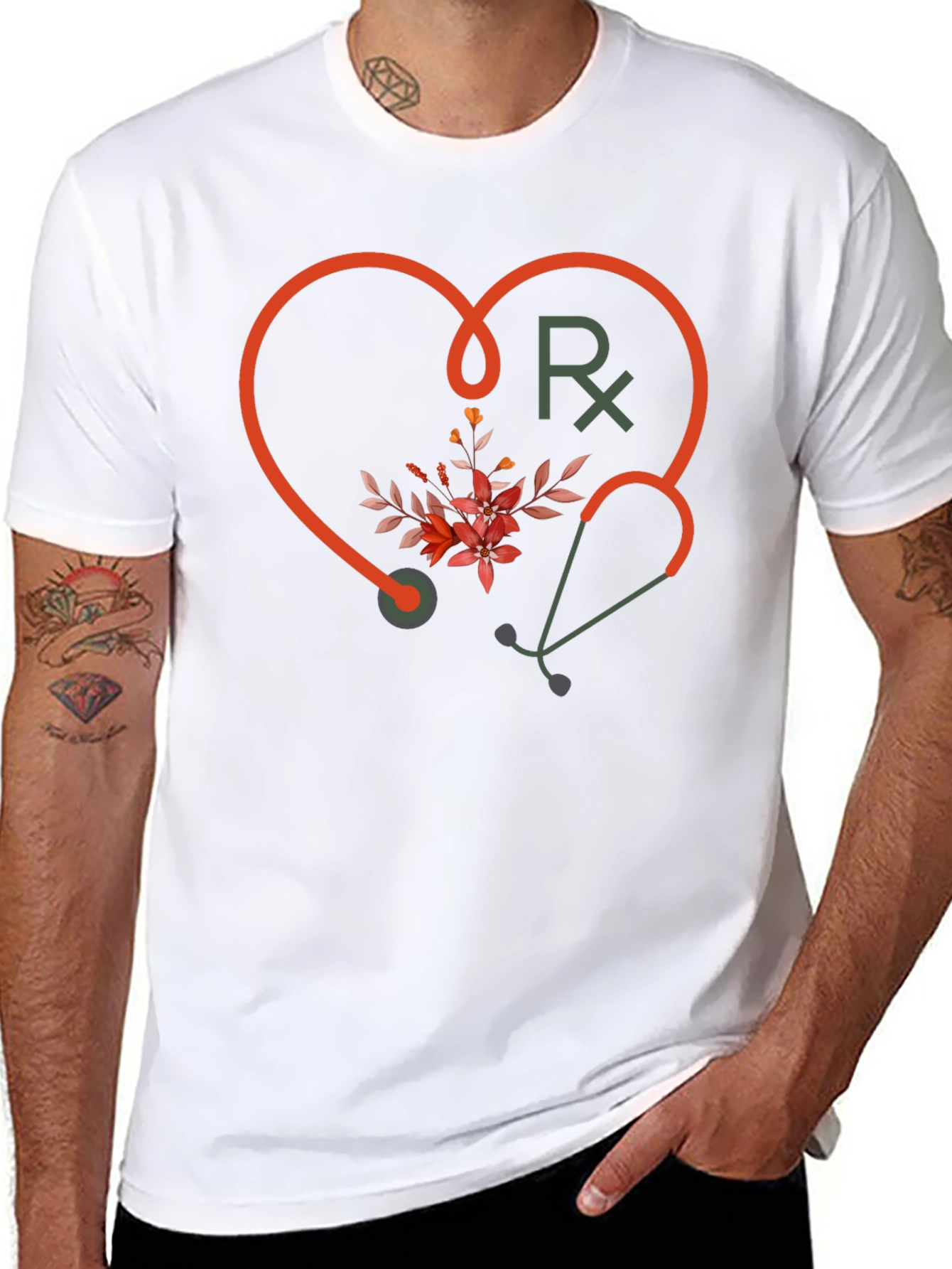 Stethoscope Heart Graphic Tee - Medical Floral Design