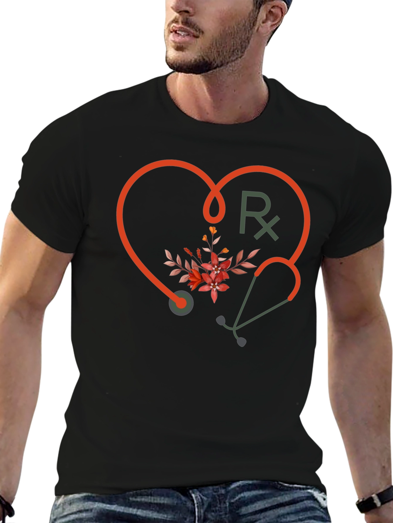 Stethoscope Heart Graphic Tee - Medical Floral Design