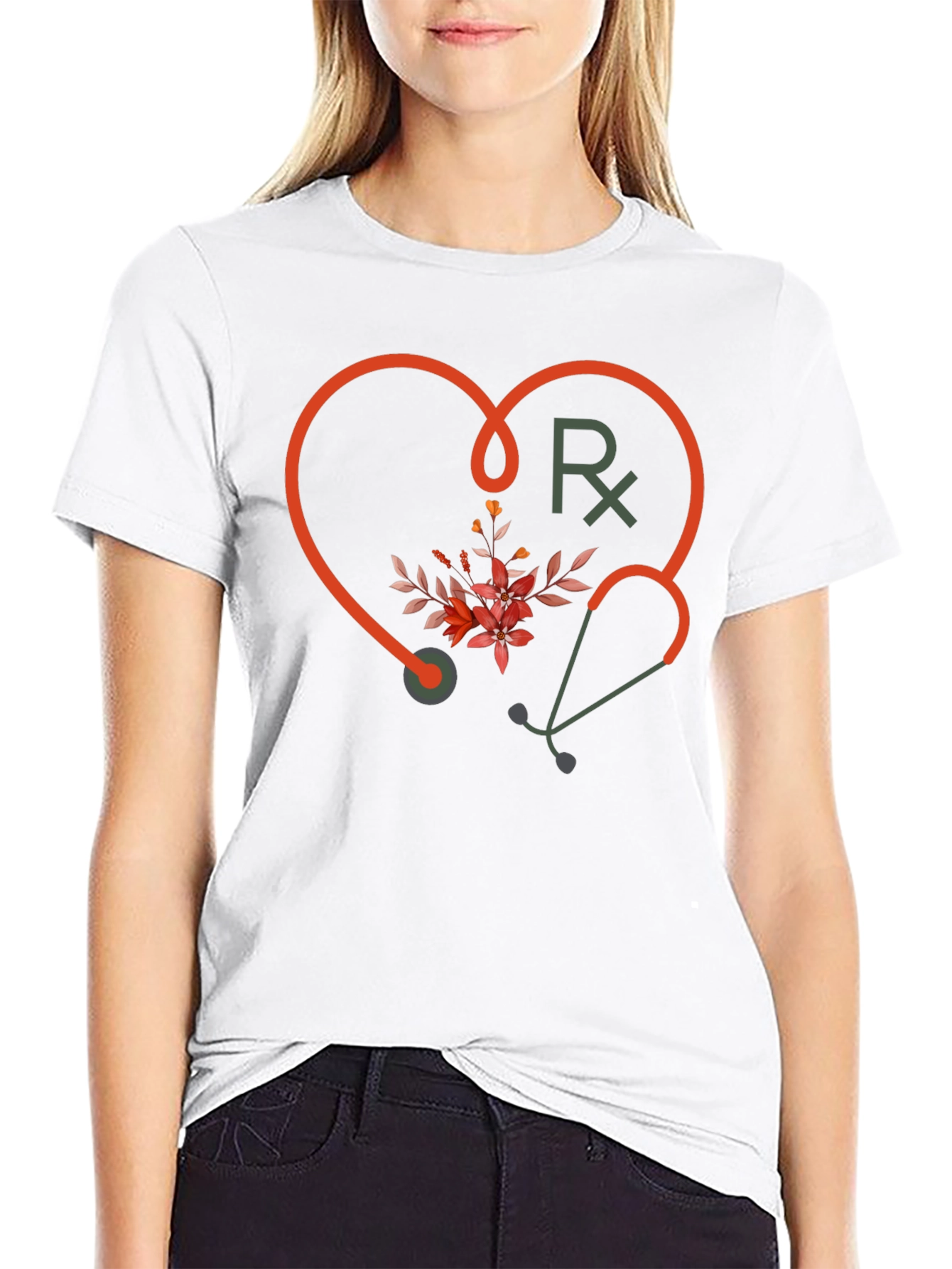 Stethoscope Heart Graphic Tee - Medical Floral Design