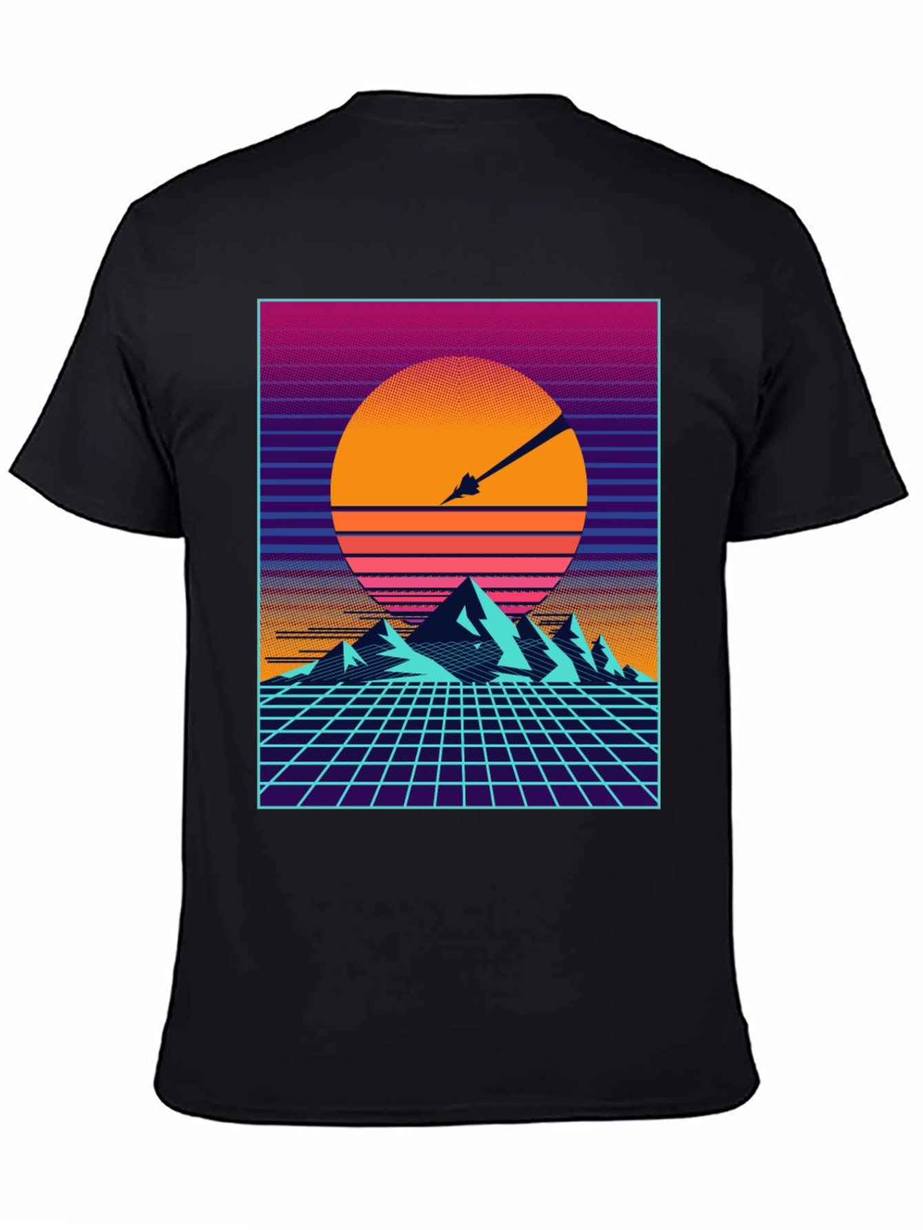 Retro Synthwave T-Shirt - Sunset Mountains