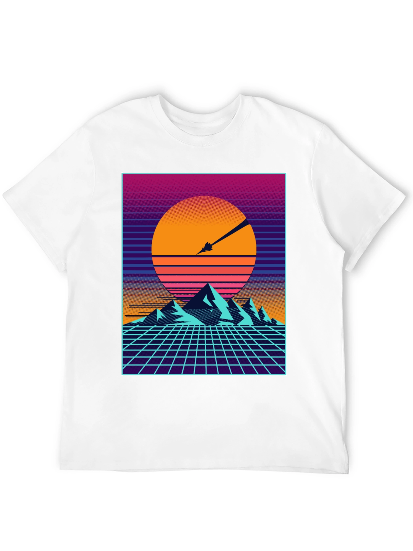 Retro Synthwave T-Shirt - Sunset Mountains